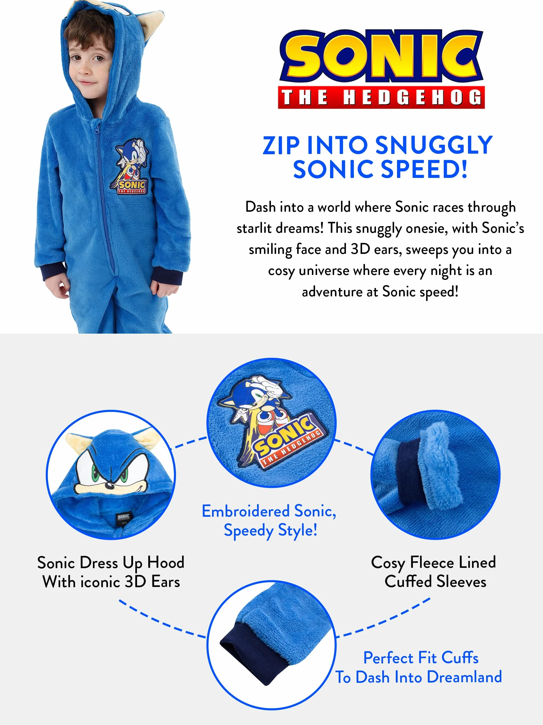 Piżamy Sonic The Hedgehog | Kombinezon Sonic | Przebranie Sonic Dla Dzieci | Oficjalny Merchandise Sonic