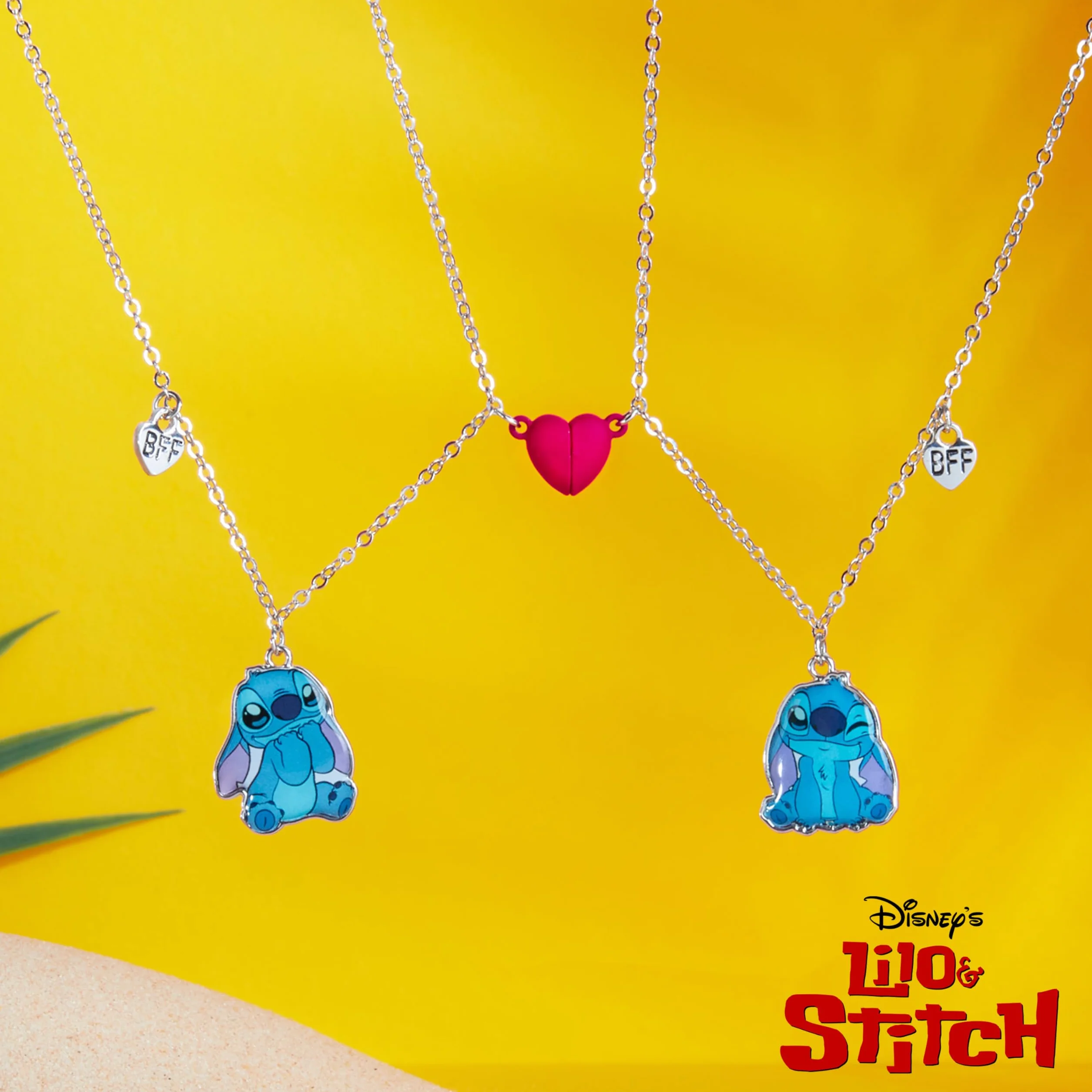 Disney Zestaw biżuterii dla dziewcząt Stitch, naszyjnik przyjaźni kolczyki bransoletka pierścionki-prezenty ściegu (srebrne 2 naszyjniki)