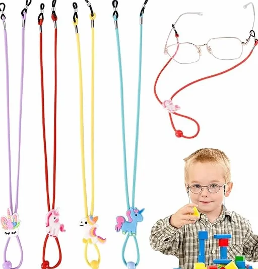 Luxiremi Pasek na okulary z jednorożcem, 4 sztuki, dla chłopców i dziewczynek, uchwyt na okulary, łańcuszek na okulary, sznurek, różne kolory, 13*18*0.9