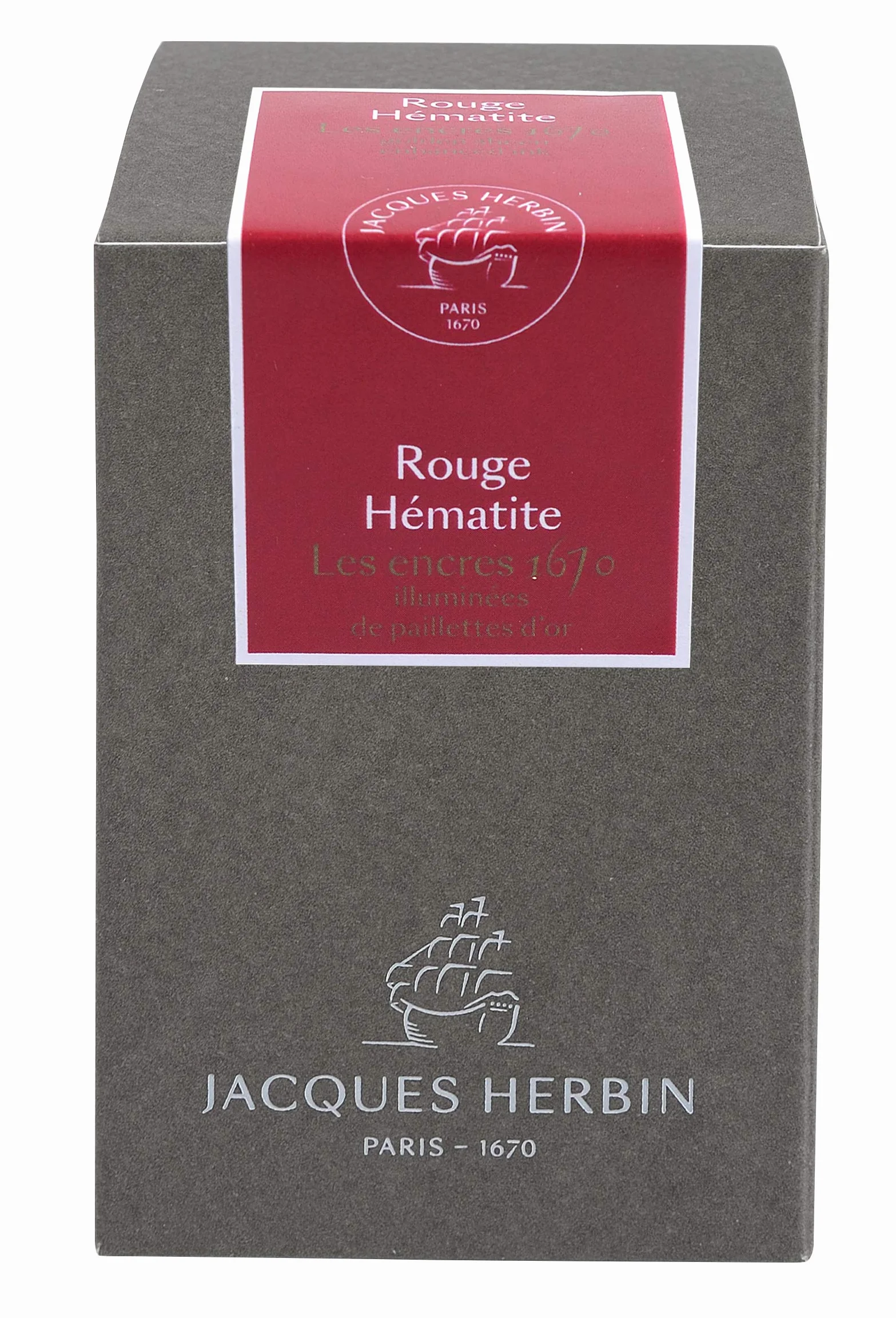 Jacques Herbin 15026JT – Butelka atramentu z drobinkami złota 1670 do pióra wiecznego, długopisu wiecznego, stalówki szklanej i obsadki – 50 ml, Hematytowa czerwień