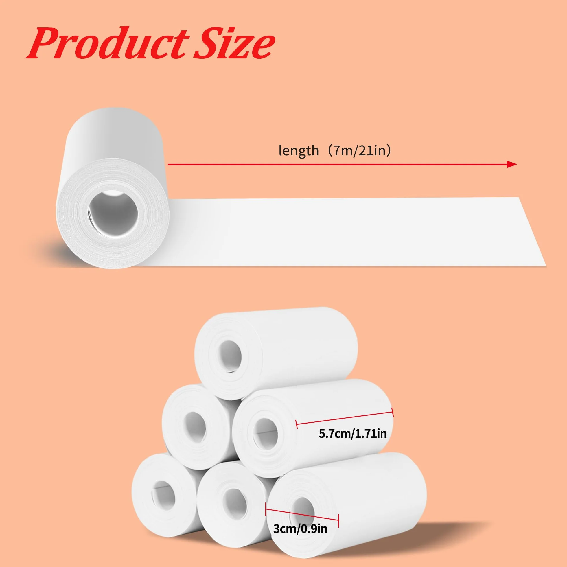 6 rolek papieru termicznego do drukarek termicznych dla dzieci, do natychmiastowych aparatów fotograficznych, 57 x 30 mm, papier termiczny – mini rolka papieru – przenośny papier termiczny do