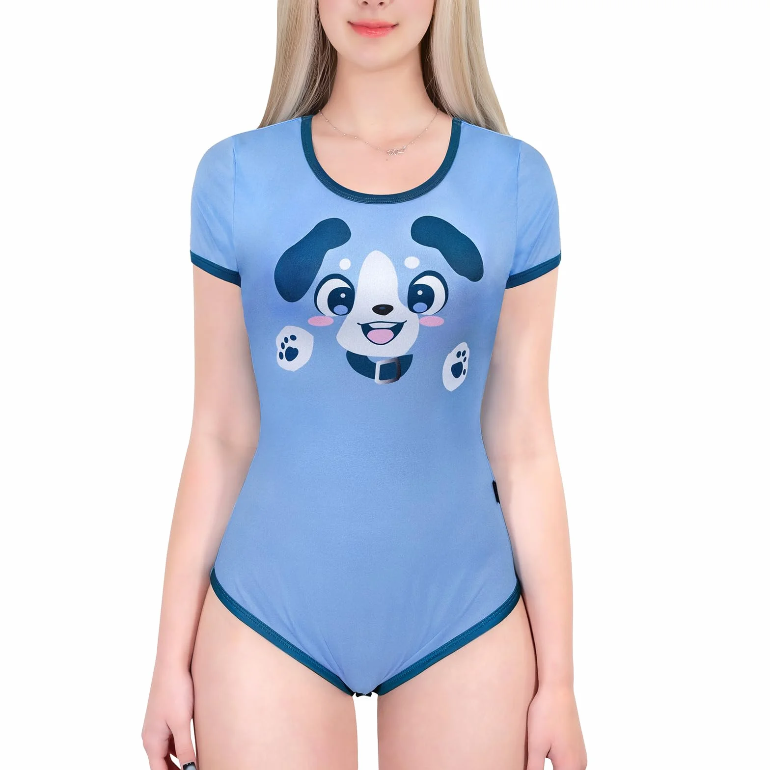 LittleForBig Jedwabiste śpioszki Onesie Piżama Bodysuit - małe niebieskie śpioszki body czysty wzór szczeniaka