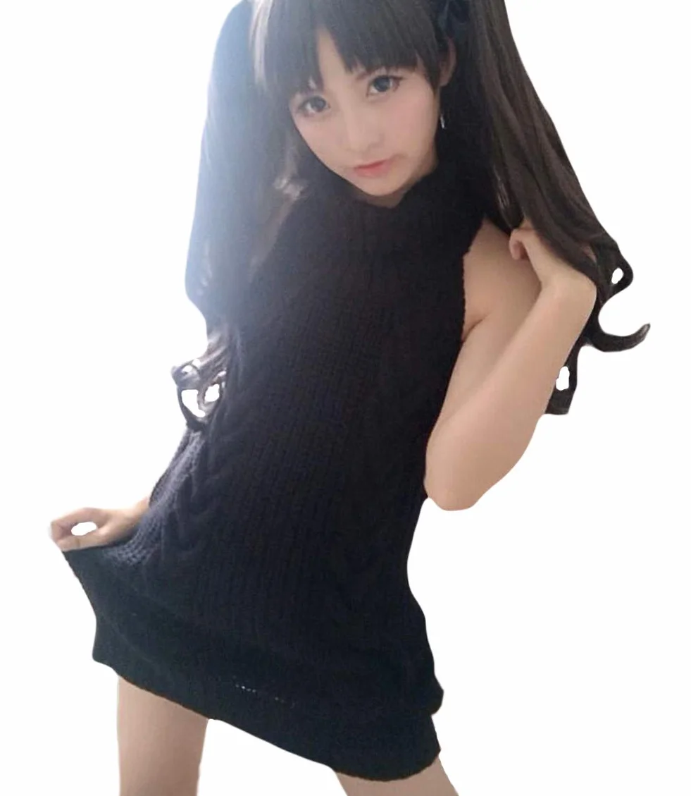 Damski sweter bez pleców Hollow Out Anime Cosplay Zabójca Jednoczęściowy Bikini Dzianinowy Tank Top Kamizelka, Czarny typ 1, Rozmiar uniwersalny