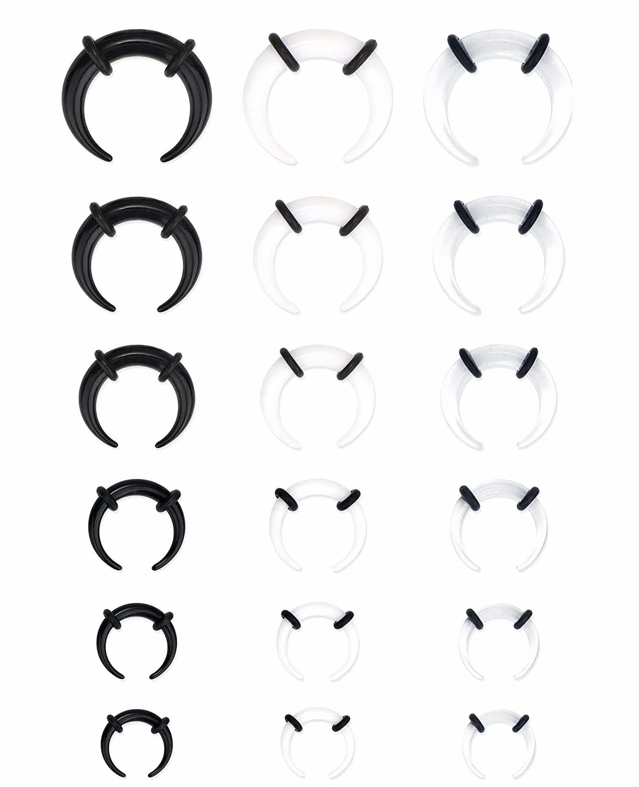 ORAZIO 18/24 sztuki akrylowych pincher 14G-4G kolczyk do septum, kształt C, Buffalo Stretcher Expander z czarnymi o-ringami do rozciągania przekłutej chrząstki ucha nosowego