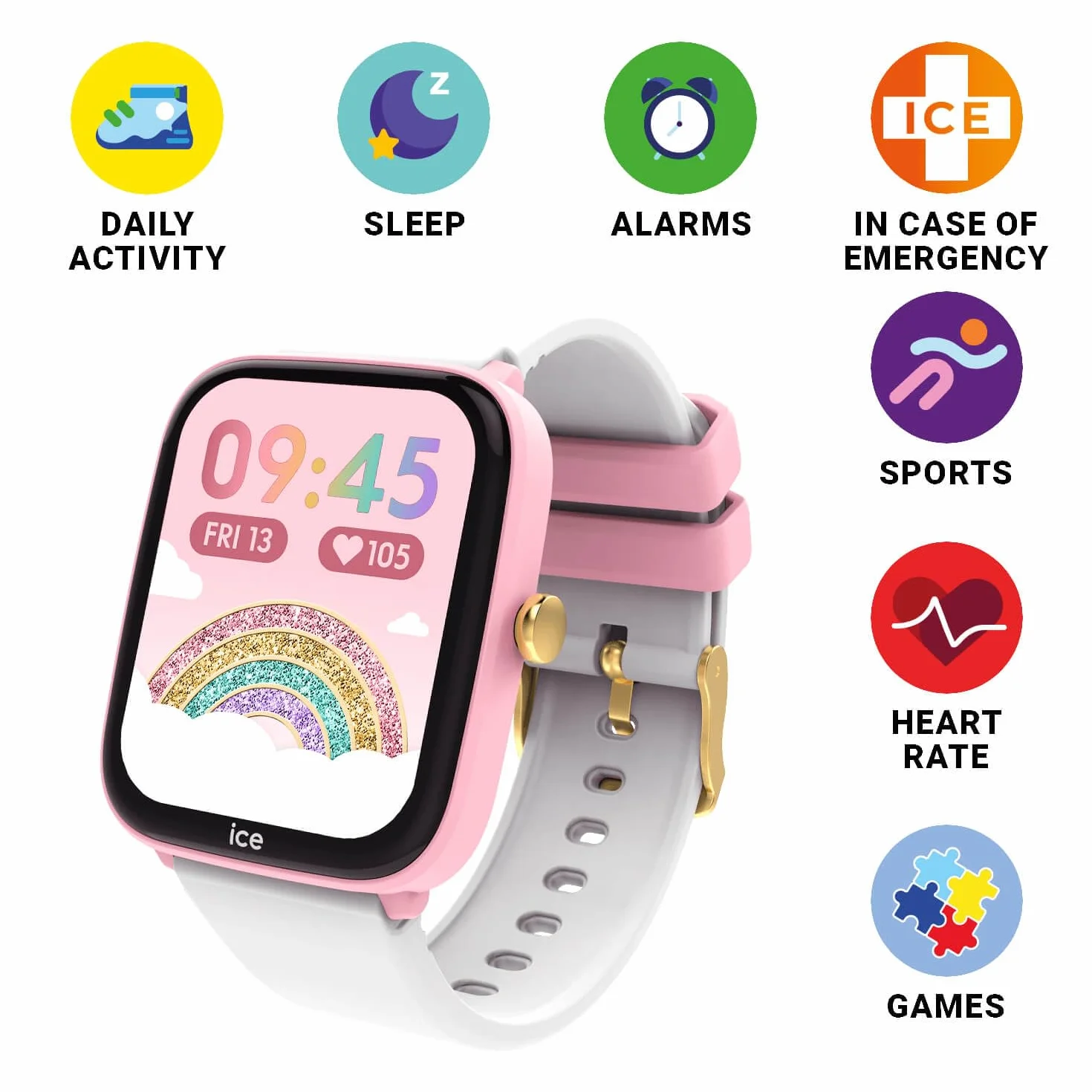 Ice-Watch - ICE smart junior 2.0 Pink White - różowy zegarek dla dzieci z białym silikonowym paskiem (1,75 cala)