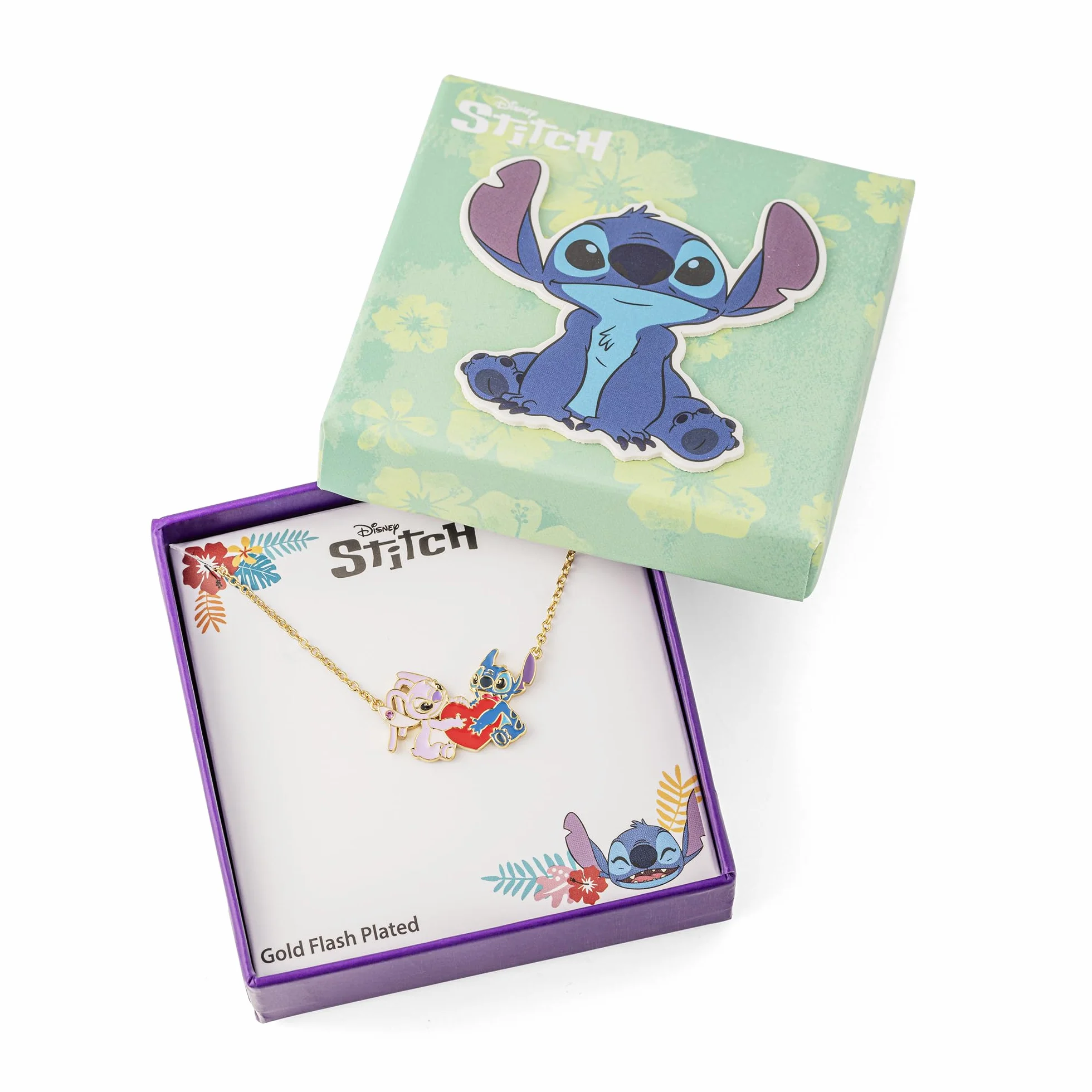 Disney Dziewczynki Stitch & Anioł Złoty Naszyjnik Z Wisiorkiem W Kształcie Serca