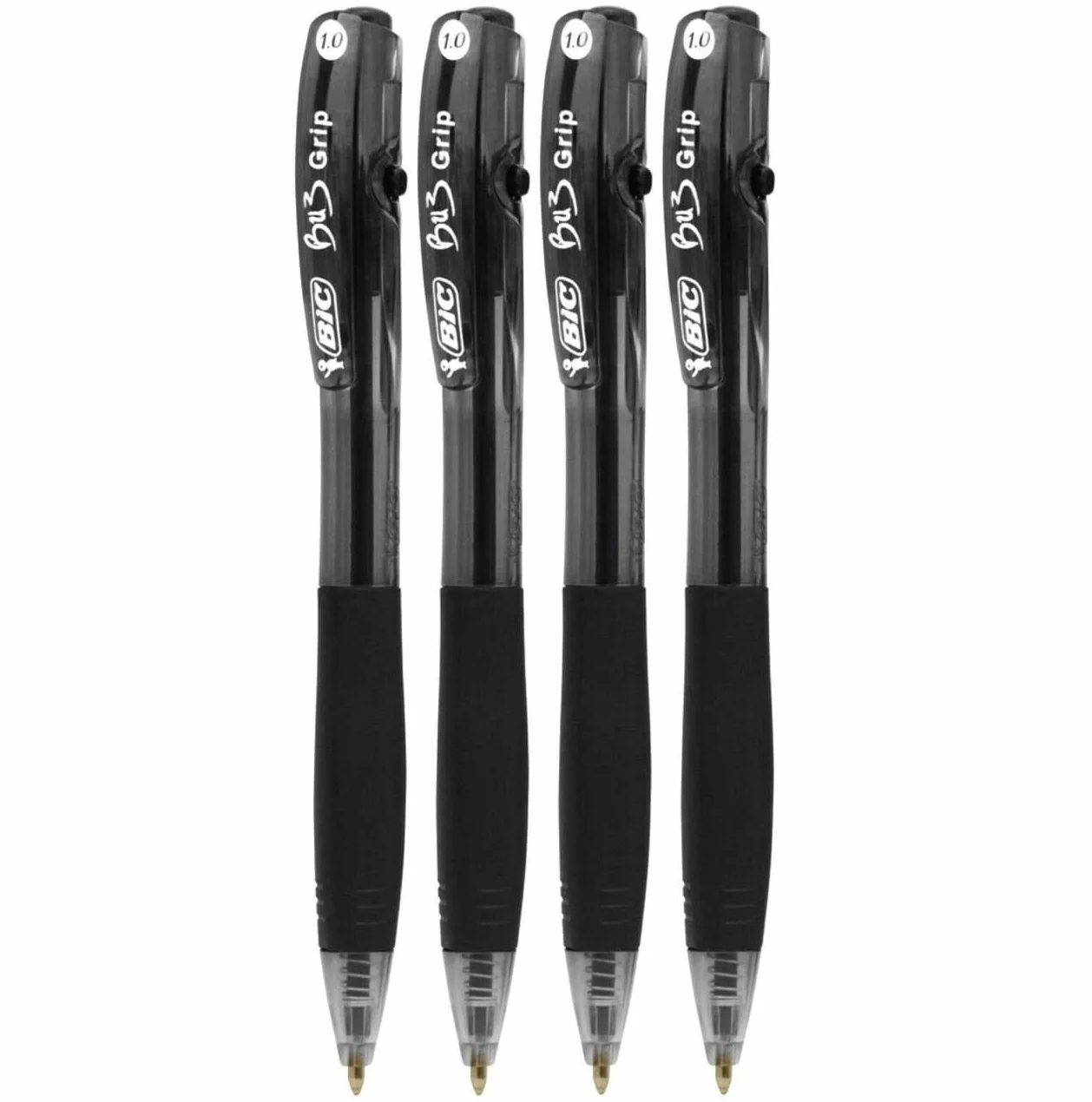 Bic Bu3 Grip 1.0 czarny chowany długopis kulkowy 4-pak artykułów piśmienniczych