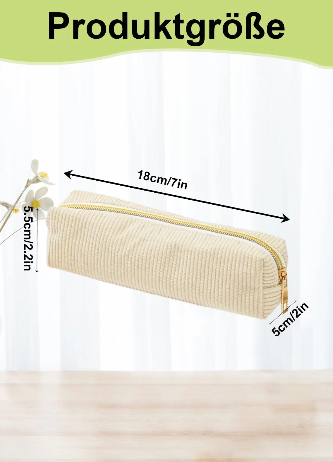 Piórnik ze sztruksu, Piórnik, Przenośny piórnik szkolny Pencil Case, Duża pojemność piórnik z praktycznym zamkiem błyskawicznym, dla nastolatków szkoła, biuro (Beżowy)