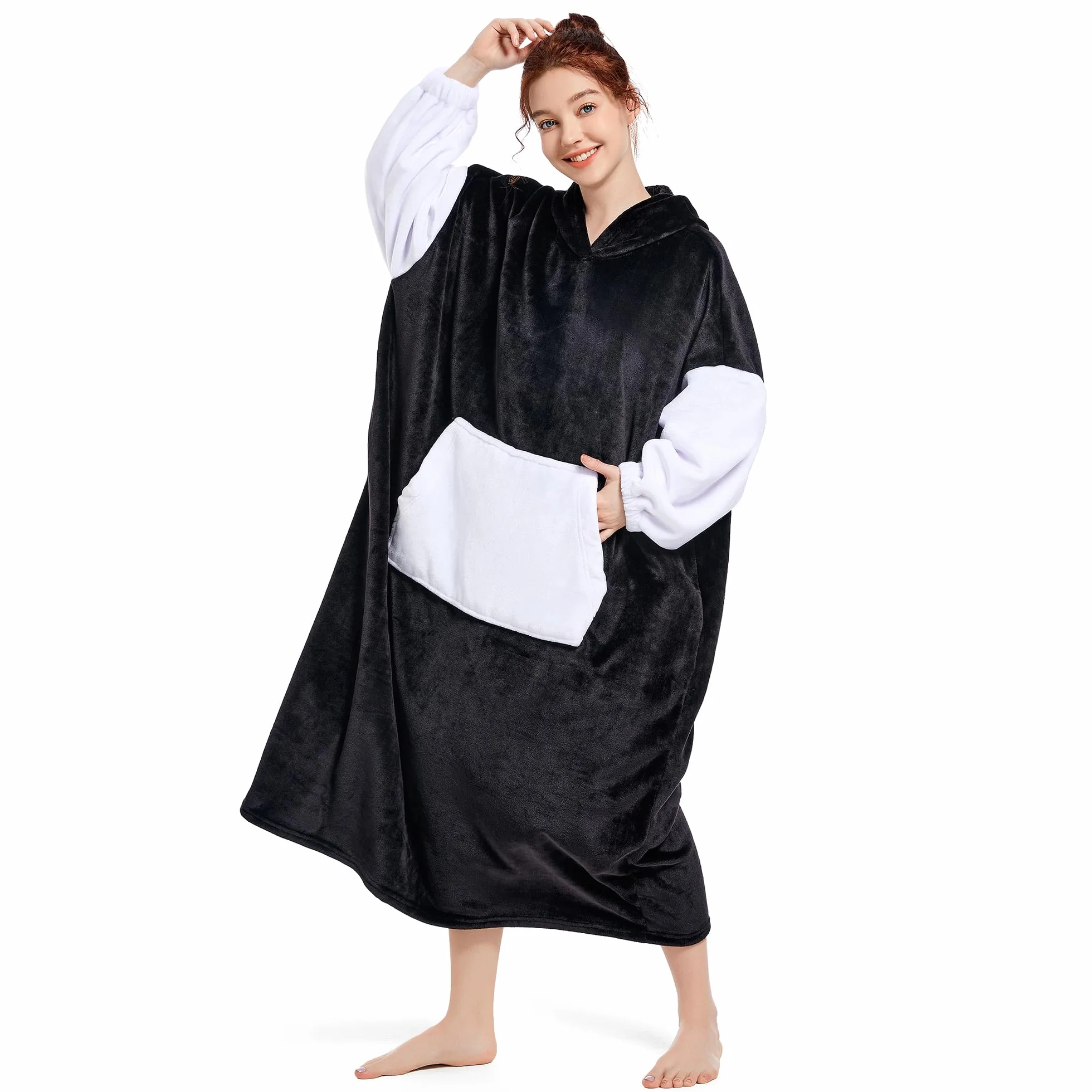 KEECOW Bluza z kapturem, oversizowa, długa, polarowa bluza z kapturem, z dużą kieszenią, ciepła, wygodna, dla kobiet, dziewcząt, dorosłych, mężczyzn, chłopców