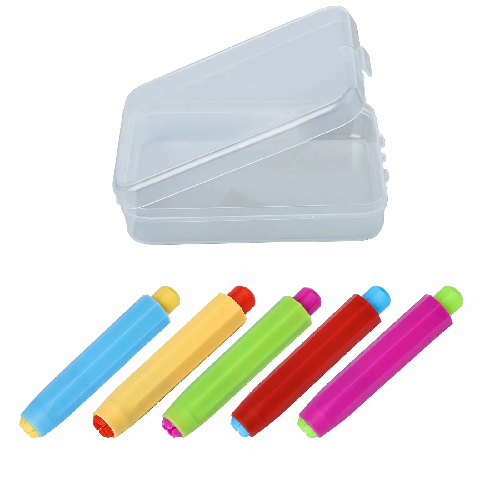 5szt Uchwyty na Krede, Regulowany Uchwyt na Krede z Twardym Etui do Przechowywania Kolorze Czerwonym Rózowym Niebieskim Zóltym Zielonym dla Nauczycieli Uczniów Biura Klasy (Nie Zawiera Kredy)