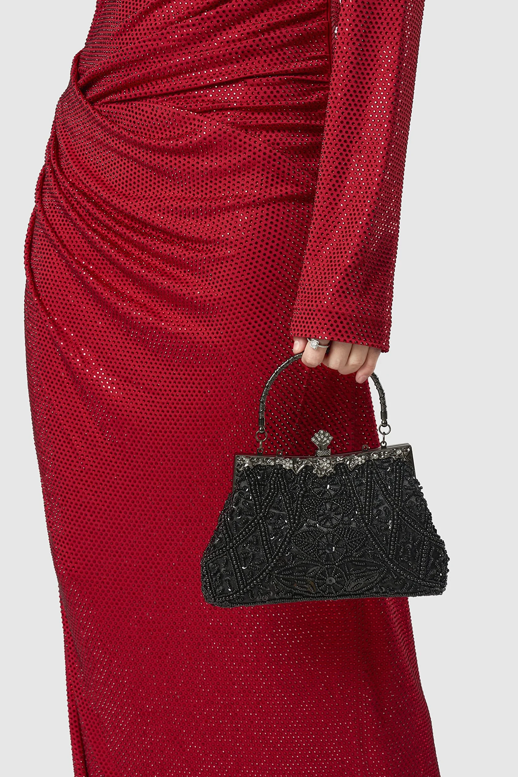 BABEYOND Torebka damska w stylu lat 20. XX wieku, stras, beżowa, wieczorowa impreza, kopertówka, elegancka torebka na bal absolwentów, akcesoria ślubne, czarny, jeden rozmiar