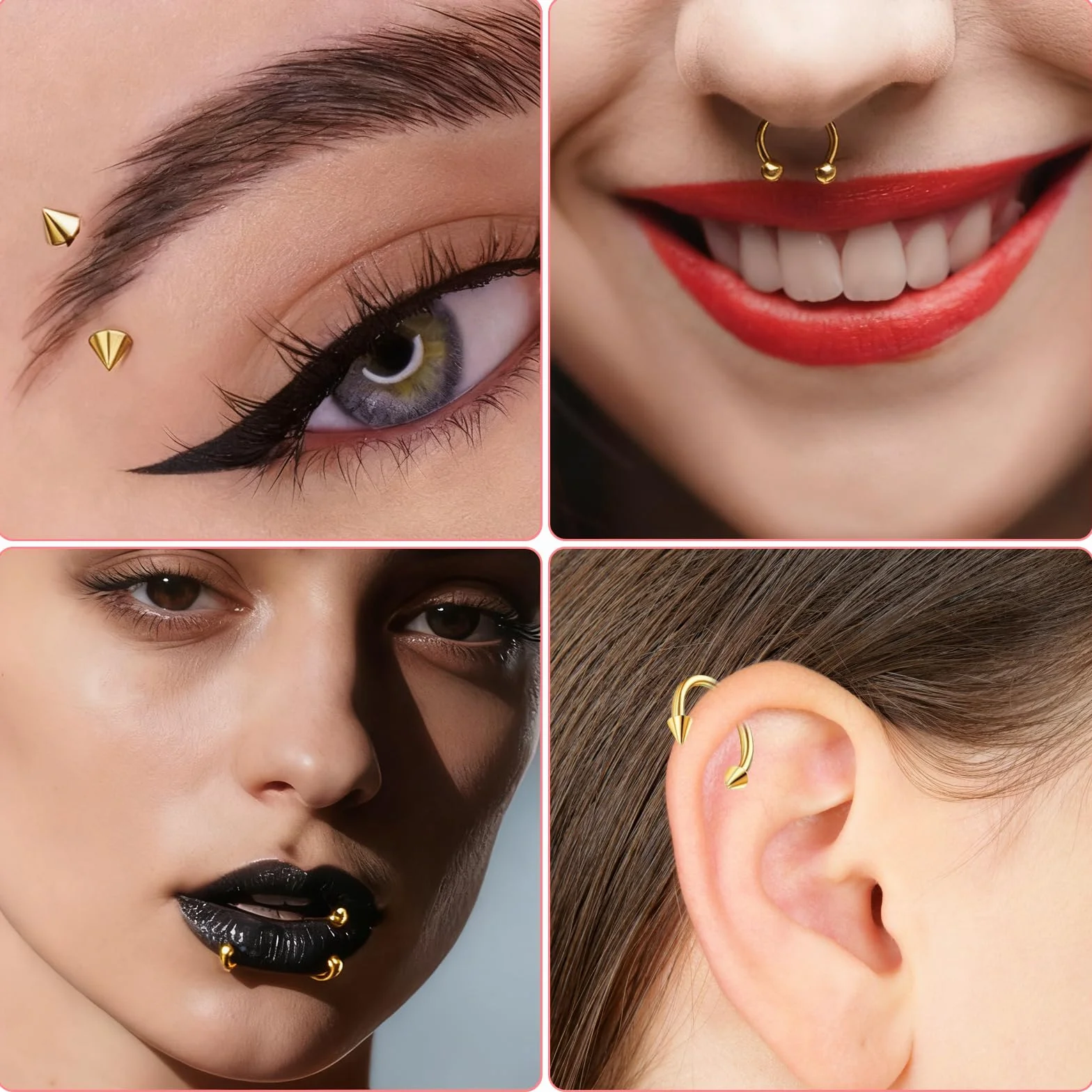 Telooco 8 szt. 16G Kolczyki do przegrody nosowej ze stali chirurgicznej, podkowa, kolczyk do nosa, obręcz, kolczyk do brwi, wargi, pępka, kolczyki do piercingu, biżuteria do przegrody nosowej dla