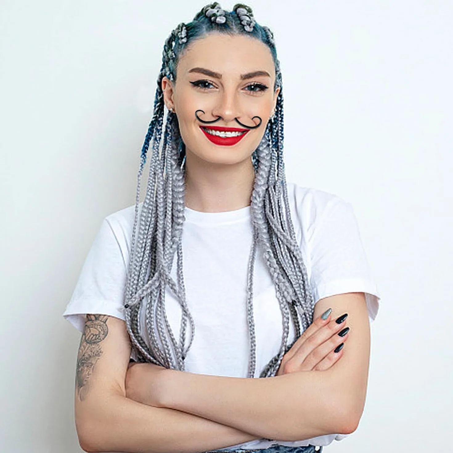 2 szt. Czarny wąs ze stali nierdzewnej kolczyk do nosa Kreatywna biżuteria do piercingu ciała, spersonalizowana biżuteria do nosa, Taglia unica