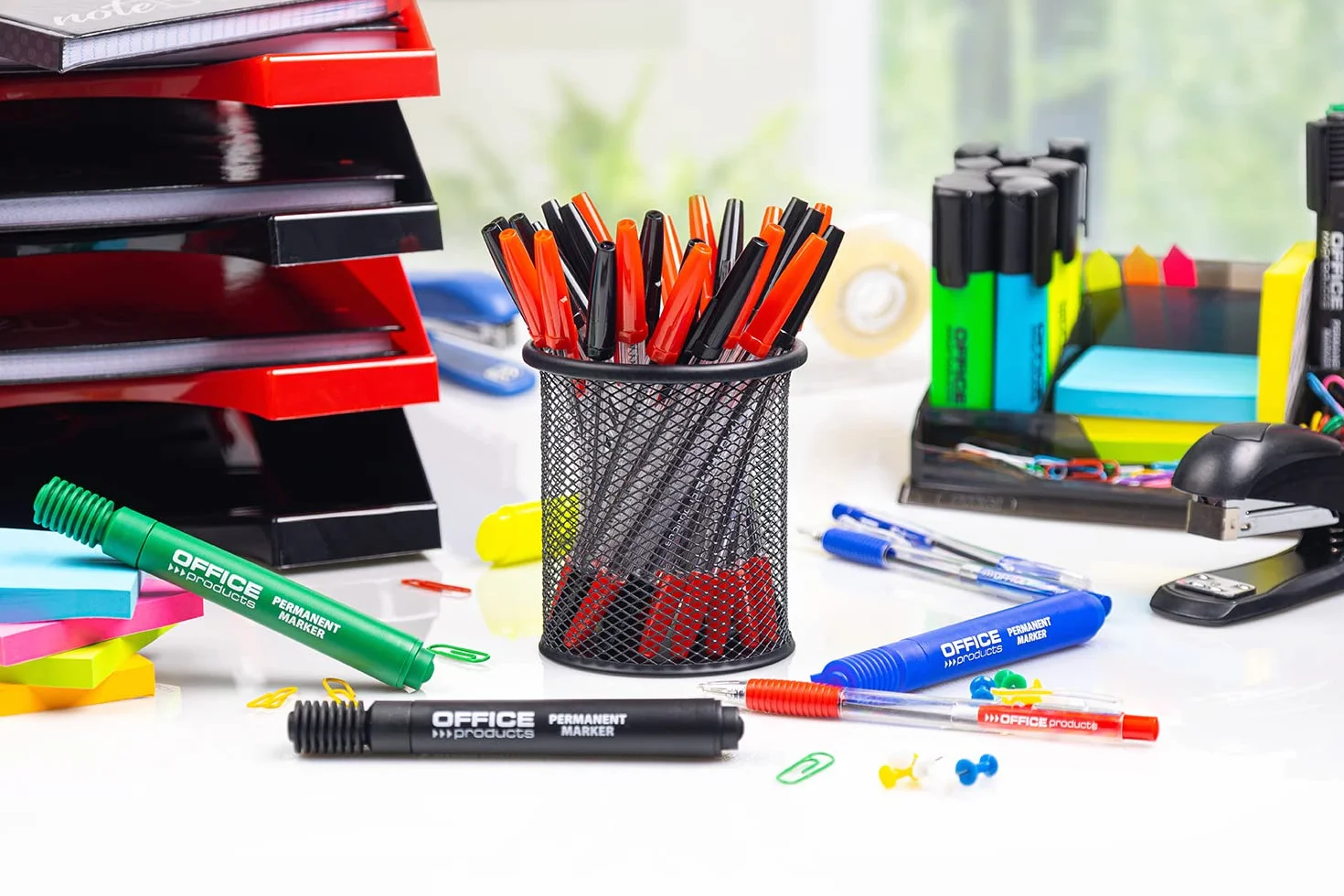 Marker Permanentny OFFICE PRODUCTS Okrągły 1-3mm (linia) Czerwony/Artykuły do Pisania i Korygowania/Typ-Okrągły/Rodzaj-Klasyczny/Kolor-Czerwony/Grubość Linii (mm)-1-3