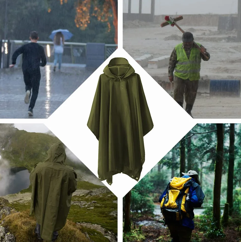 HYCOPROT Lekki i Wodoodporny 210T Oxford Ripstop Ponczo Przeciwdeszczowe 3w1 z Kieszenią na Piersi Wielofunkcyjny Płaszcz Przeciwdeszczowy na Polowanie Trekking Kemping Wędkarstwo