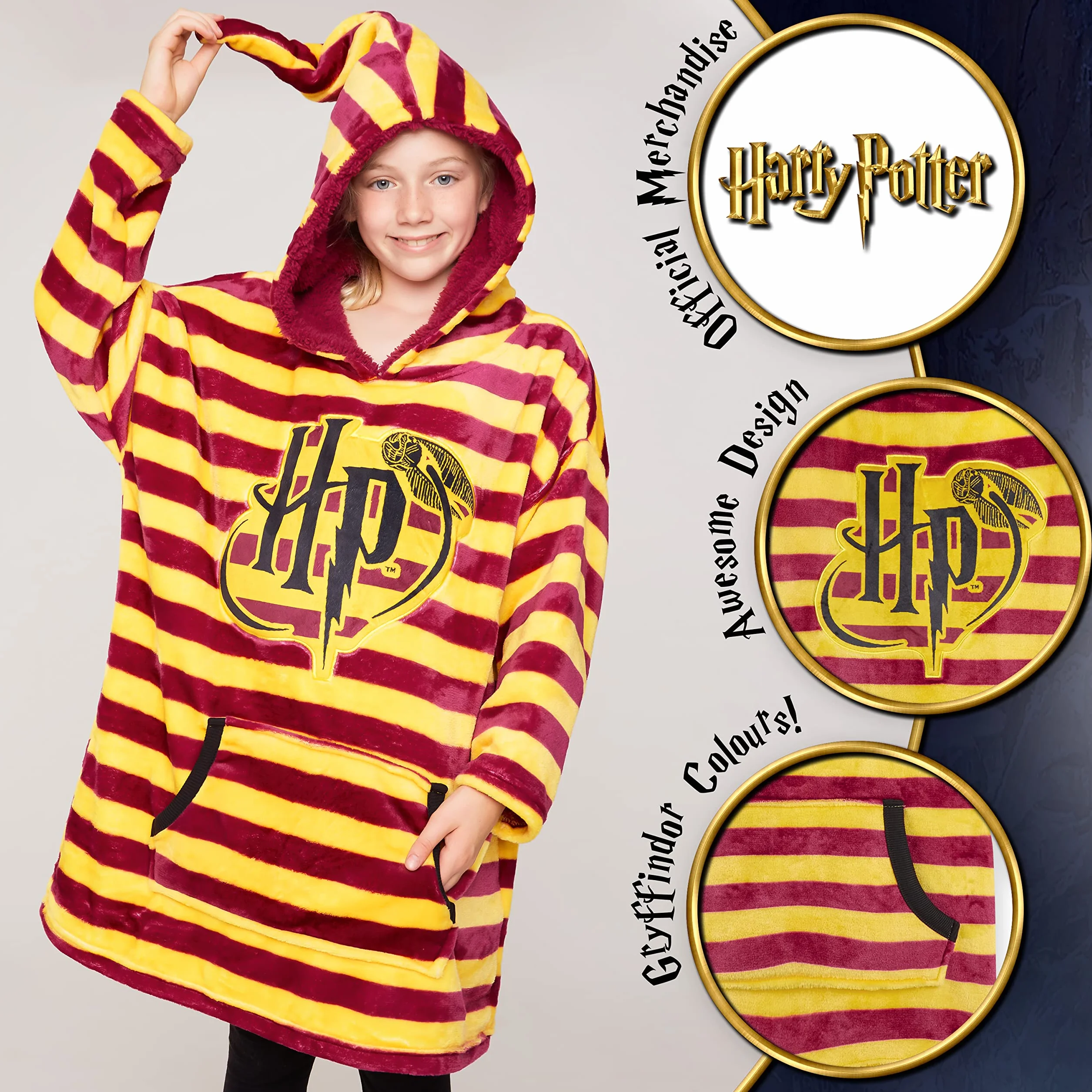 Harry Potter Bluzy z kapturem dla dziewczat Dzieci Oversizowa bluza z kapturem Koc Harry Potter Prezenty (czerwony)