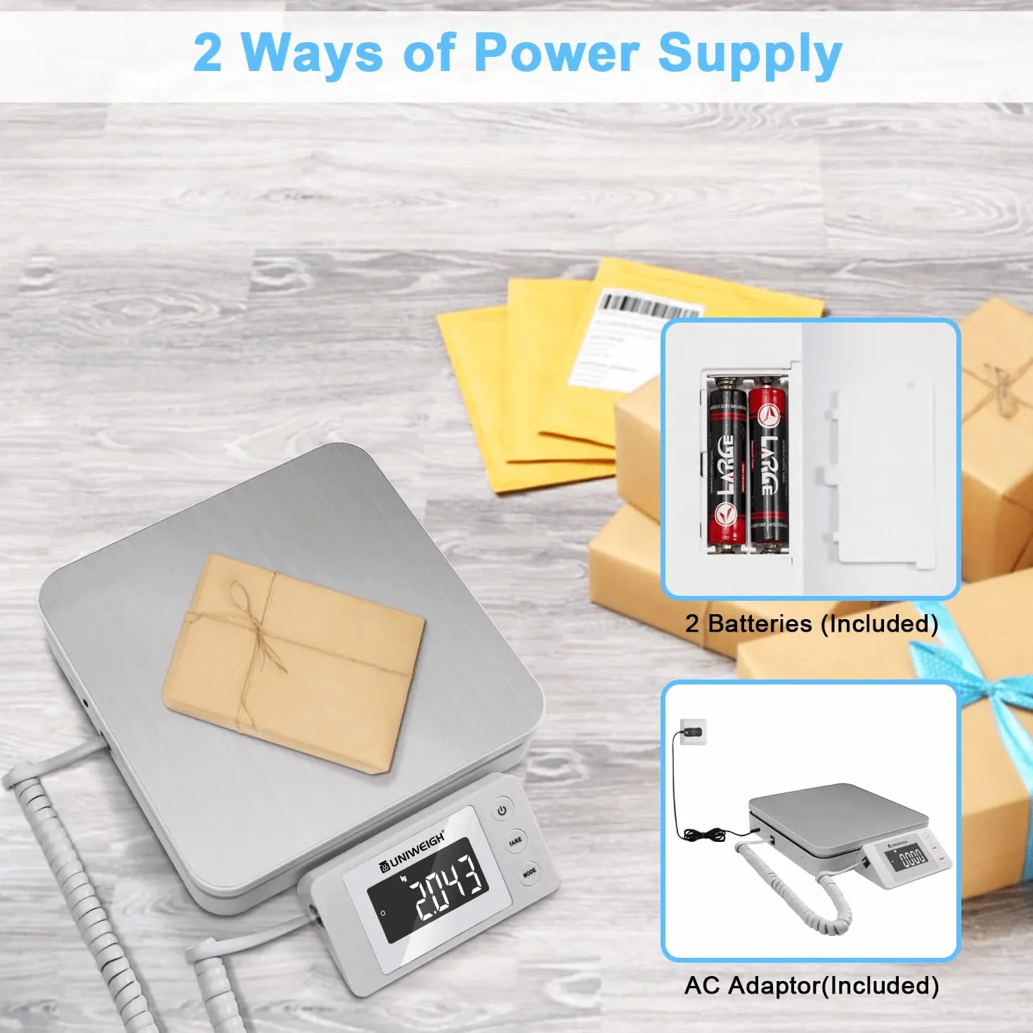 UNIWEIGH Cyfrowa Waga Pocztowa Do Przesyłek 88 lb/0,1 oz, Z Tarą i Wyświetlaczem LCD, Do Paczek i Małych Firm, Z Kablem USB i 2 Bateriami AAA