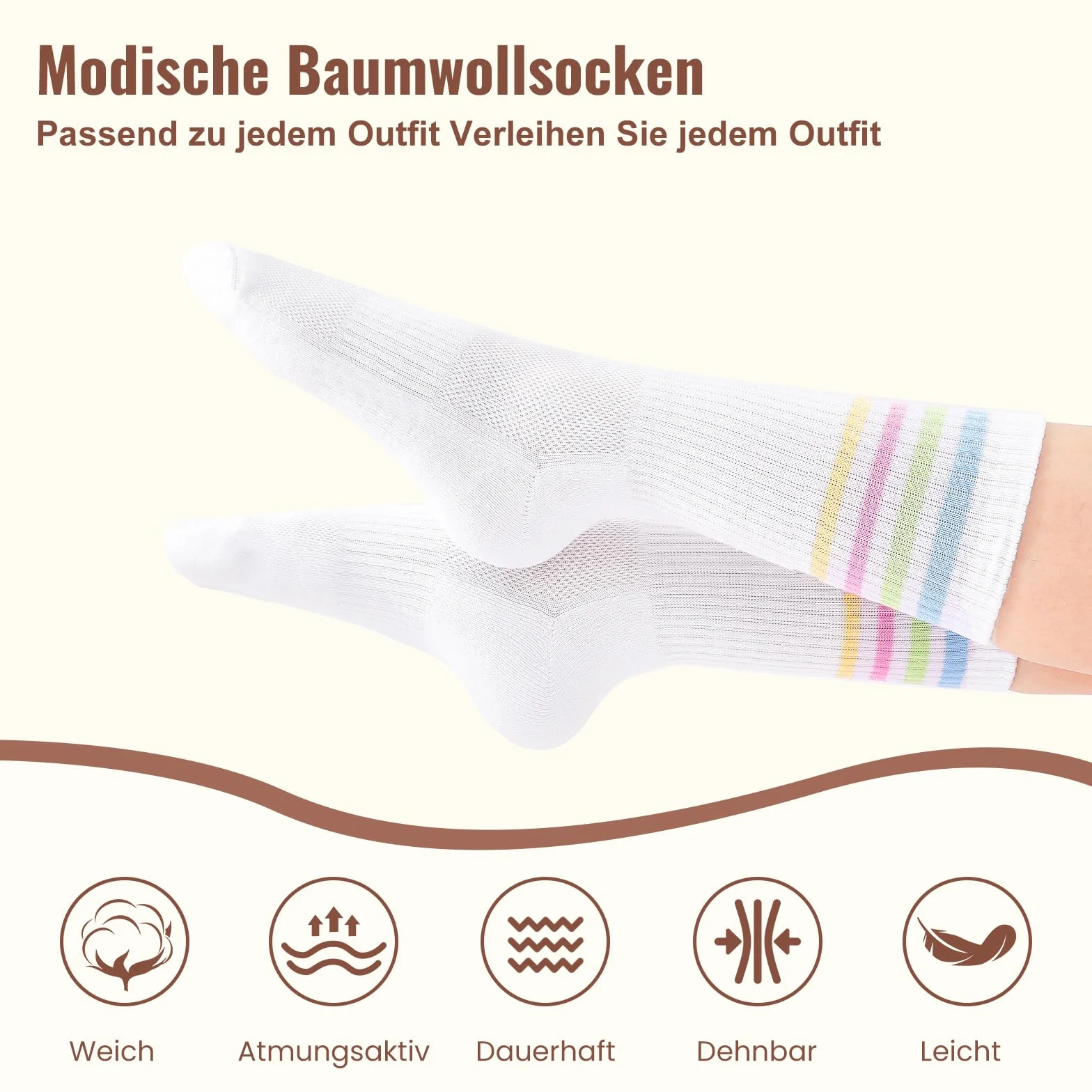 Niorasen Damskie Retro Skarpety Tenisowe, SportoweBaweiniane, Oddychajace Skarpetki Poludniowe,Kolorowe, Rozmiar 35-38, 39-42,6 Par, ldealne NaPrezent Walentynki I Urodzinowy Dla Kobiety