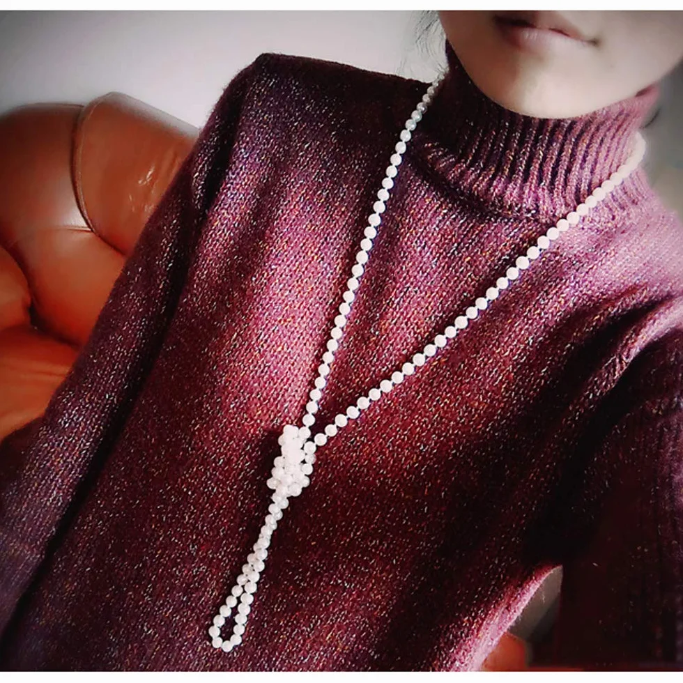 JKJF Naszyjnik z lat 20. XX wieku z imitacji pereł - perłowe koralki Flapper, retro biżuteria kostiumowa dla kobiet - długość 152 cm