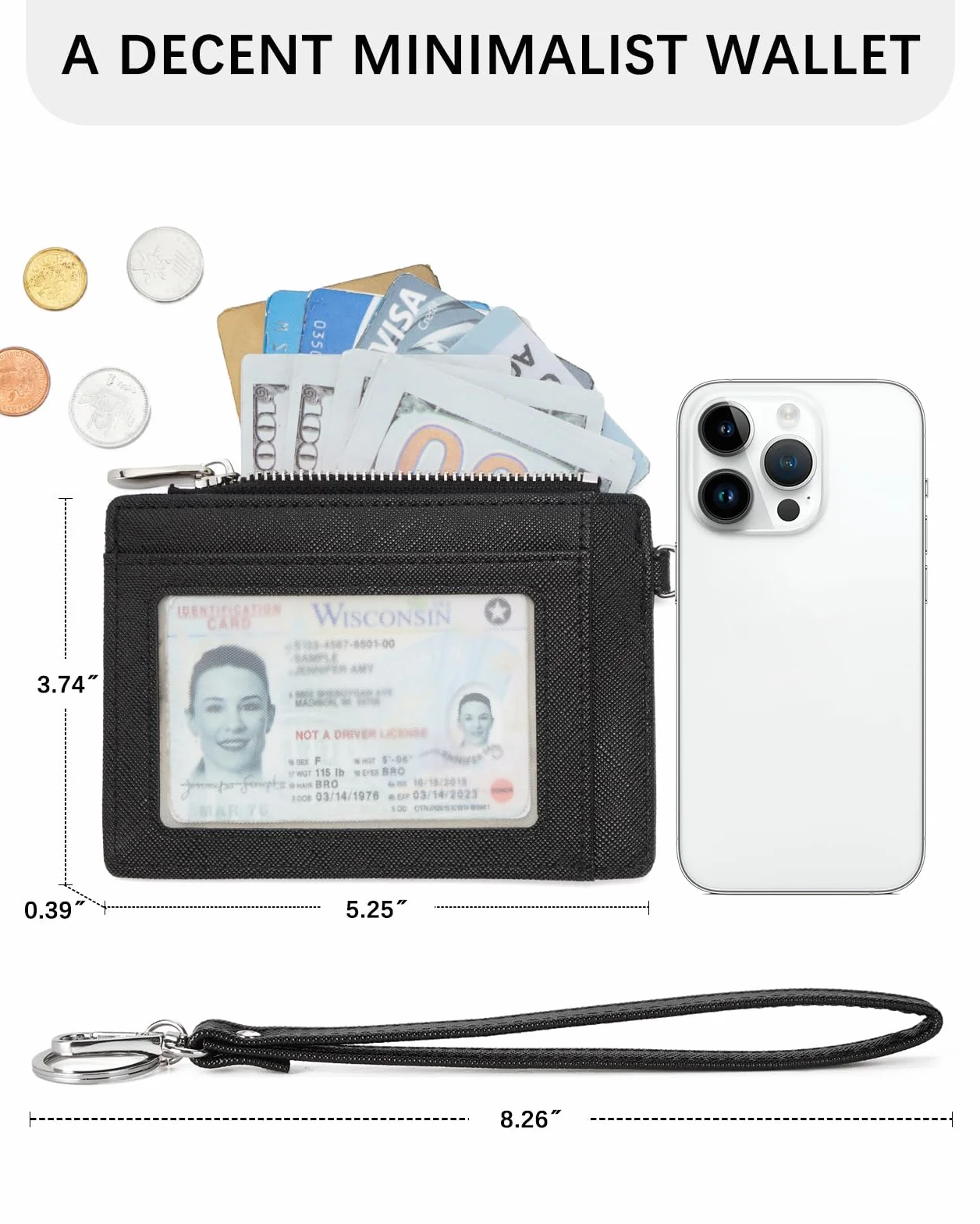BOSTANTEN Damski mały portfel na karty kredytowe, ochrona RFID, portfel damski z breloczkiem do kluczy, mini portfel damski, 3201-czarny, 21 x 2 x 12 cm, portfel rfid