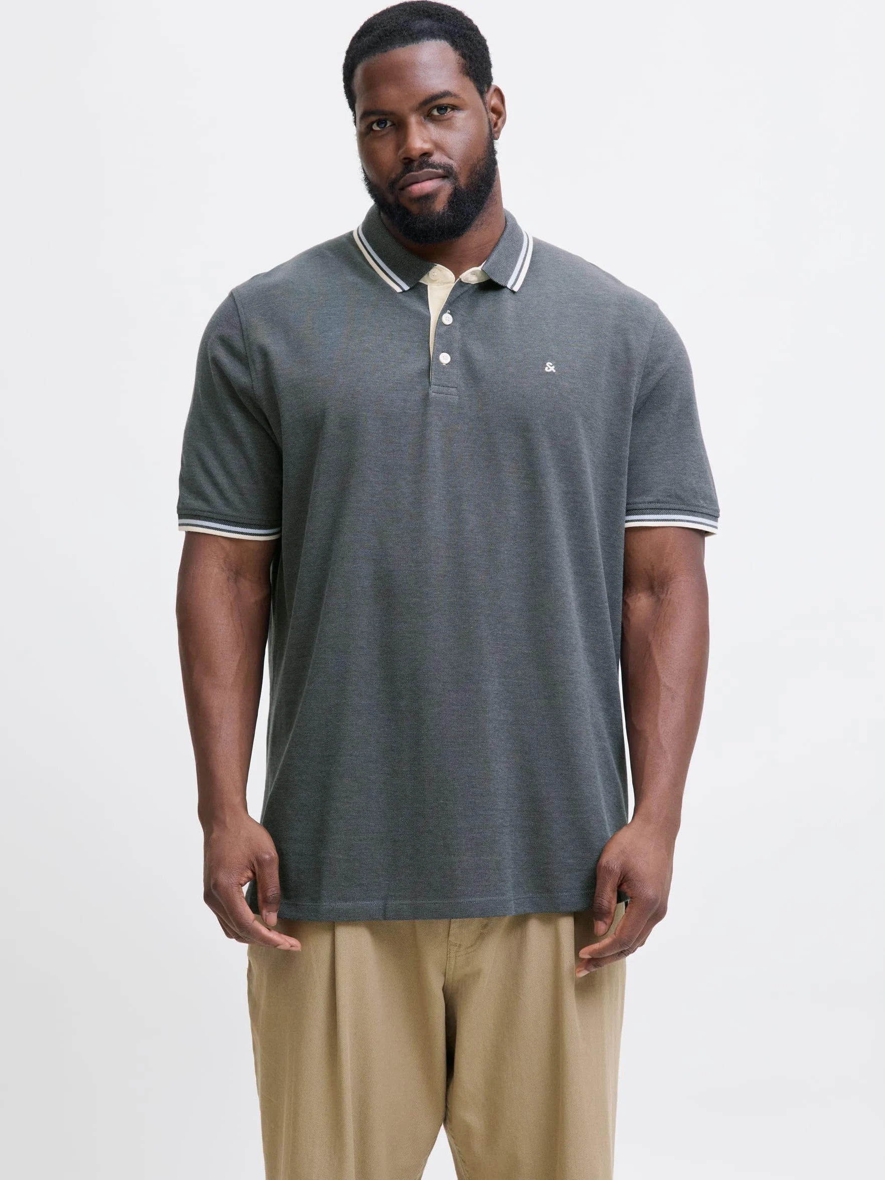JACK&JONES PLUS JJEPAULOS Polo SS NOOS PLS, Chambray Blue/Szczegóły: play, 4XL