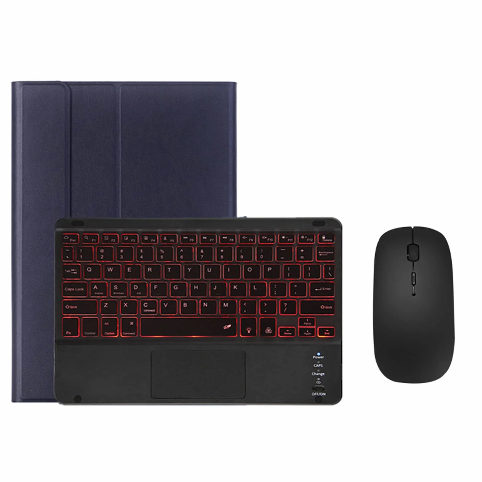 Etui na Klawiaturę z Touchpadem i Uchwytem na Rysik do iPad 6. Gen 2018, iPad 5. Gen 2017, iPad Pro 9,7", iPad Air 2 i 1, Klawiatura QWERTY z Podświetlana 7 Kolorów, Ciemnoniebieski Z Touchpadem