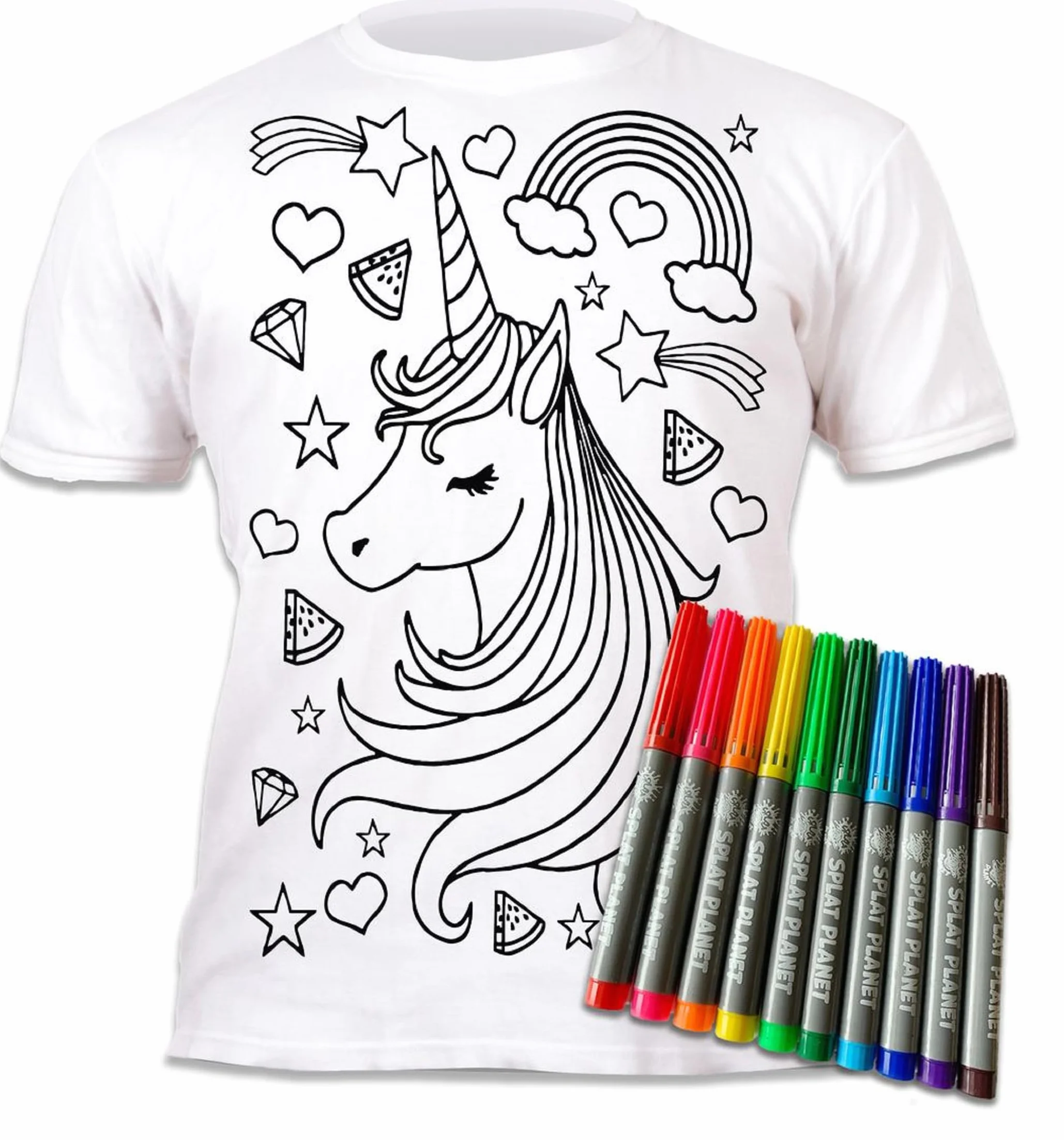 Magiczna kolorowanka z koszulką Splat Planet Unicorn Stars z 10 zmywalnymi markerami magicznymi – pokoloruj koszulkę, wypierz ją i pokoloruj ponownie