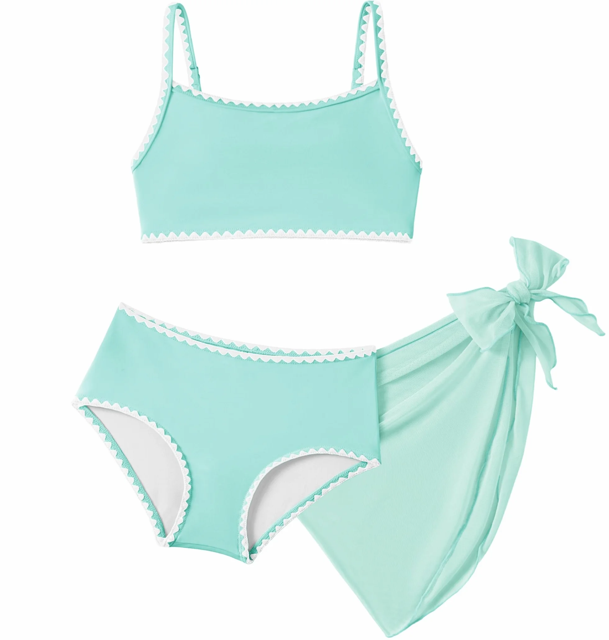 Arshiner Dziewczęce 3-częściowy zestaw bikini sportowe, górna część bikini z wysokim stanem, strój kąpielowy, szybkoschnący, elastyczny strój kąpielowy, na plażę, basen, 6-13 lat