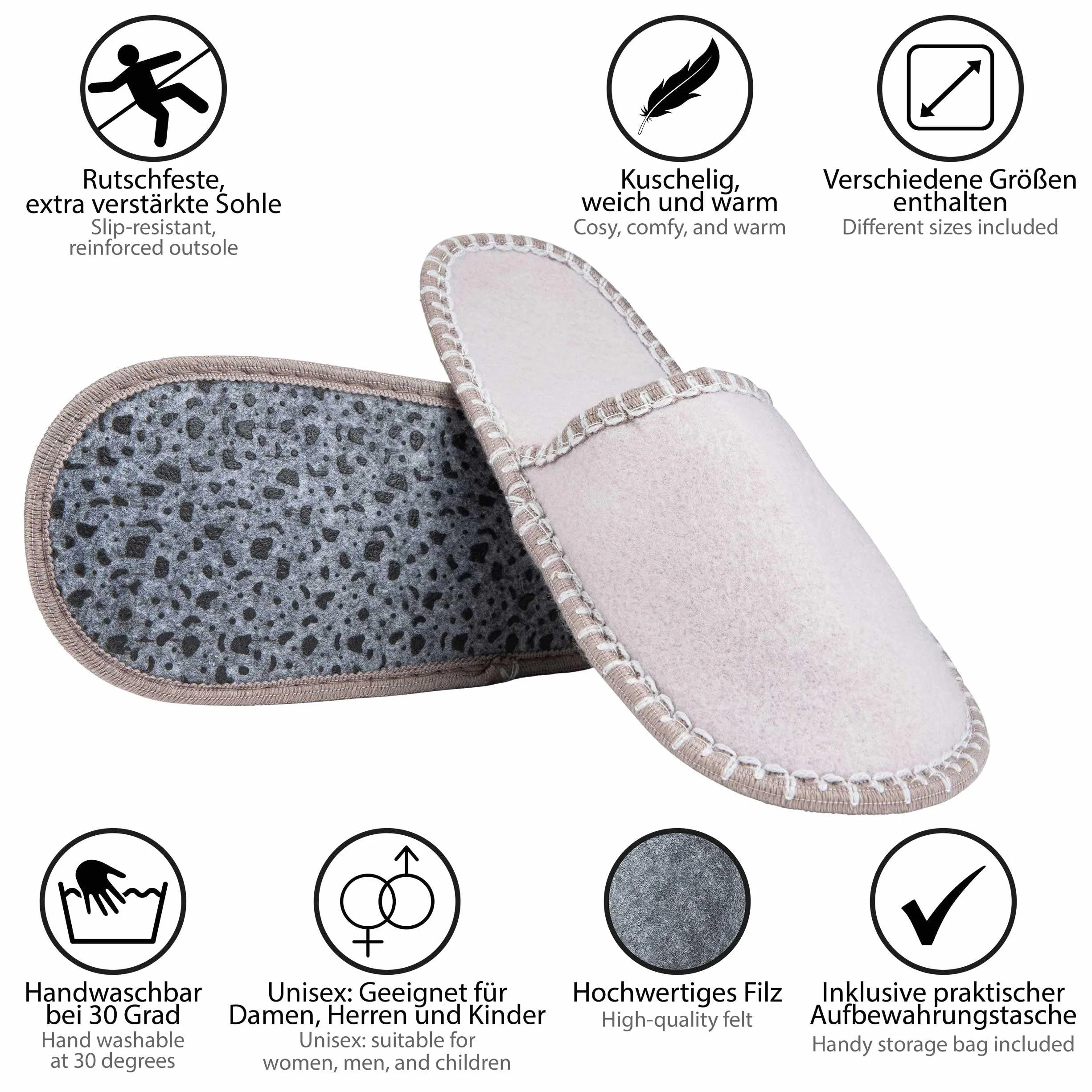 ONVAYA Kapcie Gości ABS Dots Zestaw 6 Par | Damskie | Filcowe Kapcie | Buty do Domu Gościnnego | Podeszwa Antypoślizgowa | Rozmiary 36/39, 40/42, 43/45