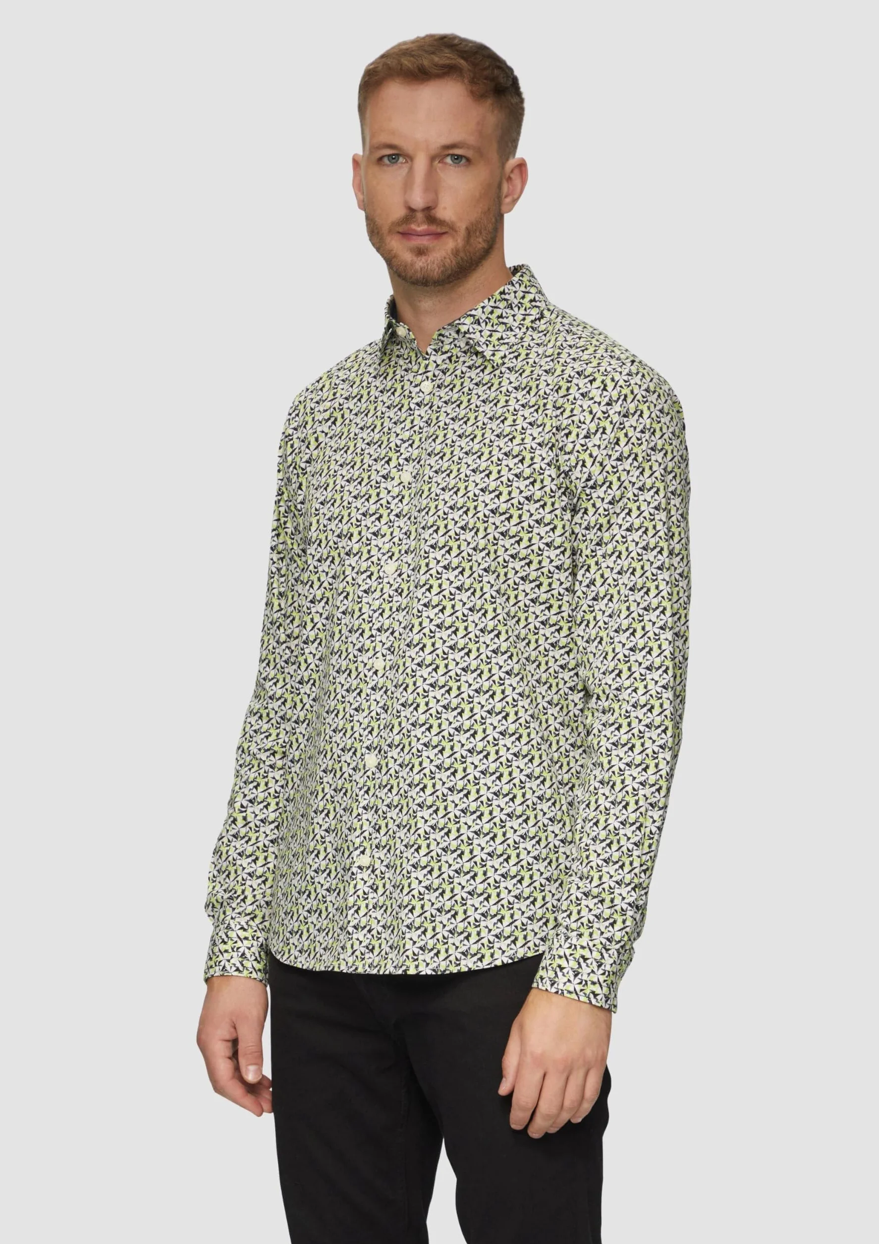 s.Oliver Slim Fit: koszula z popeliną z nadrukiem na całej powierzchni, Biały 01a1, M