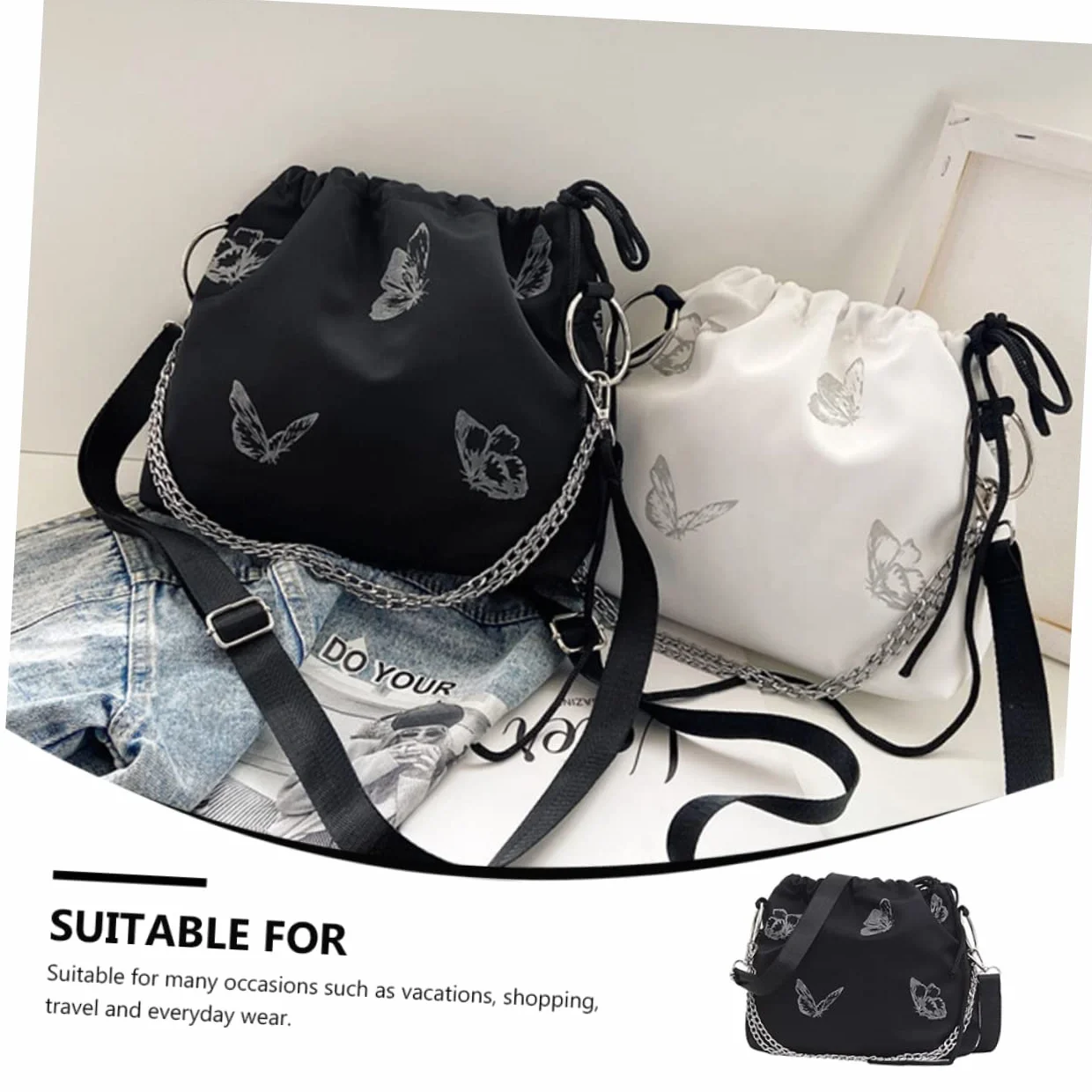 CHILDWEET Ukoś Torba Damska Ze Sznurkiem Motyl - Torebka Ramię Moda Kobieta Cross-Body Mini Delikatna Biała