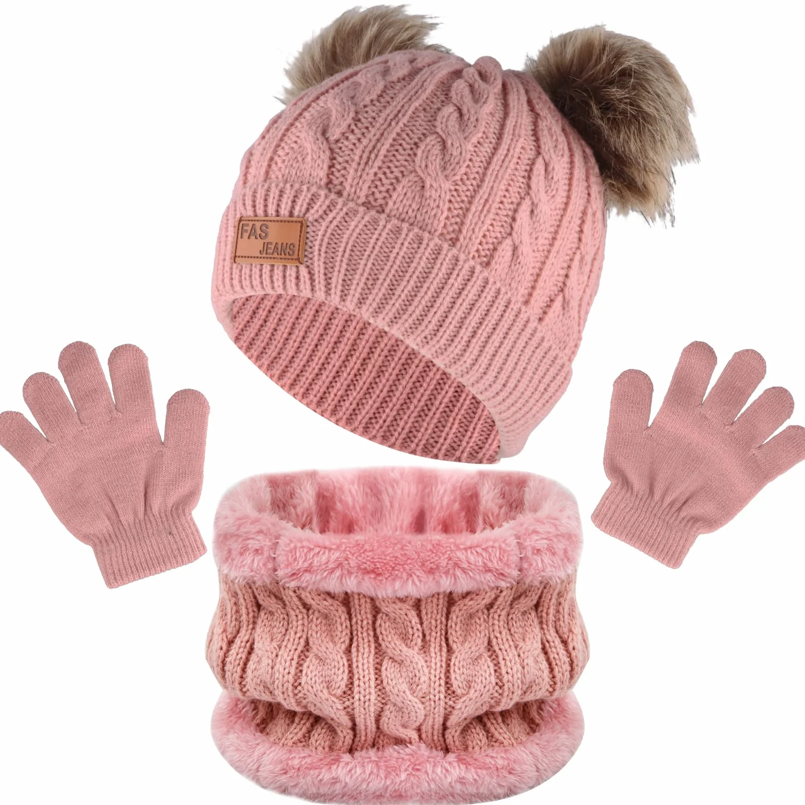 Zestaw 3 czapek, szalików, rękawiczek dla dzieci, czapka beanie, okrągły szal z podszewką polarową, ciepły zimowy zestaw dzianin, czapka szalik i rękawiczki dla chłopców, dziewcząt w wieku