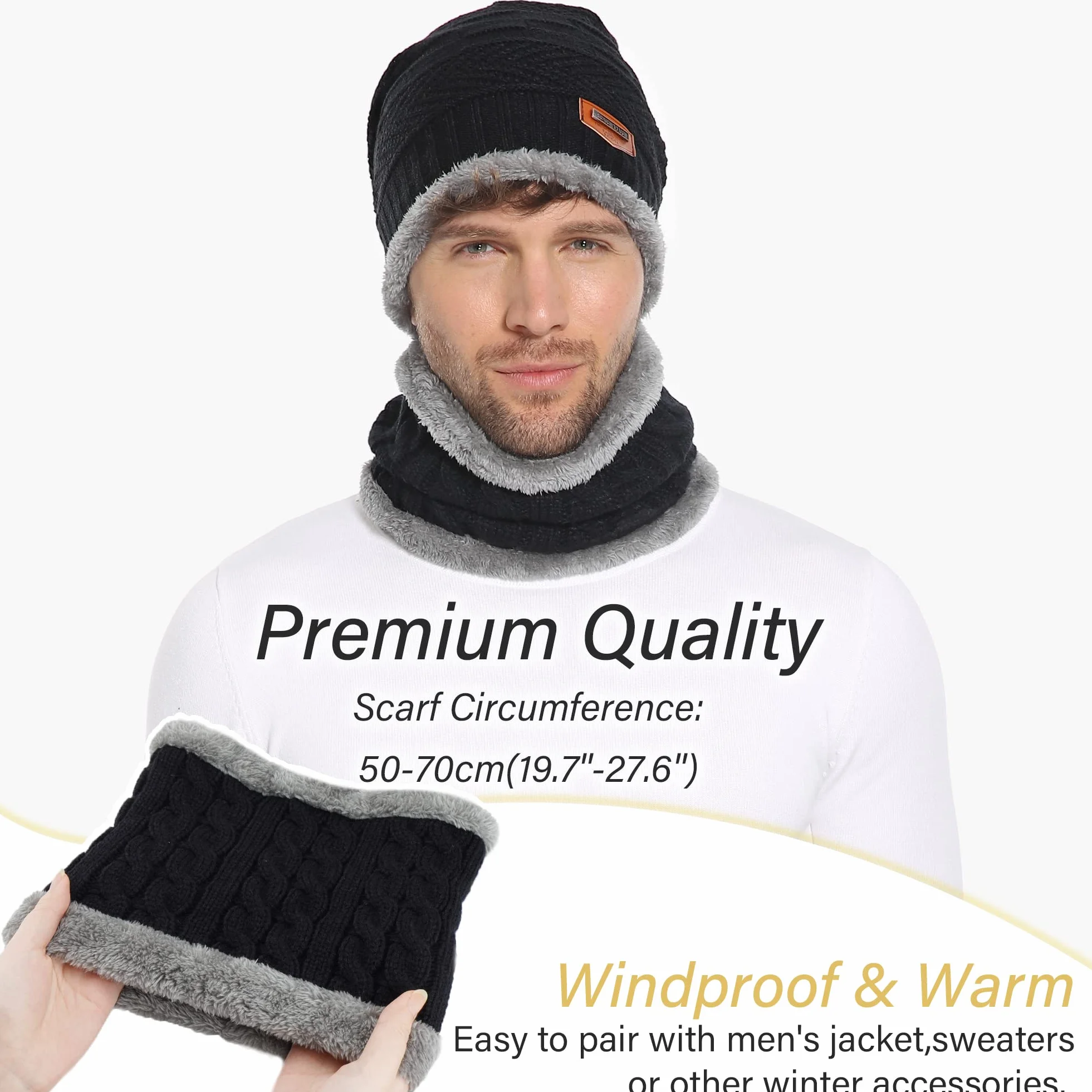 Wygoda sklep 2 sztuki zimowa czapka beanie zestaw włóczka ciepła czapka dziergana gruba podszewka polarowa czapka zimowa i szal dla mężczyzn i kobiet