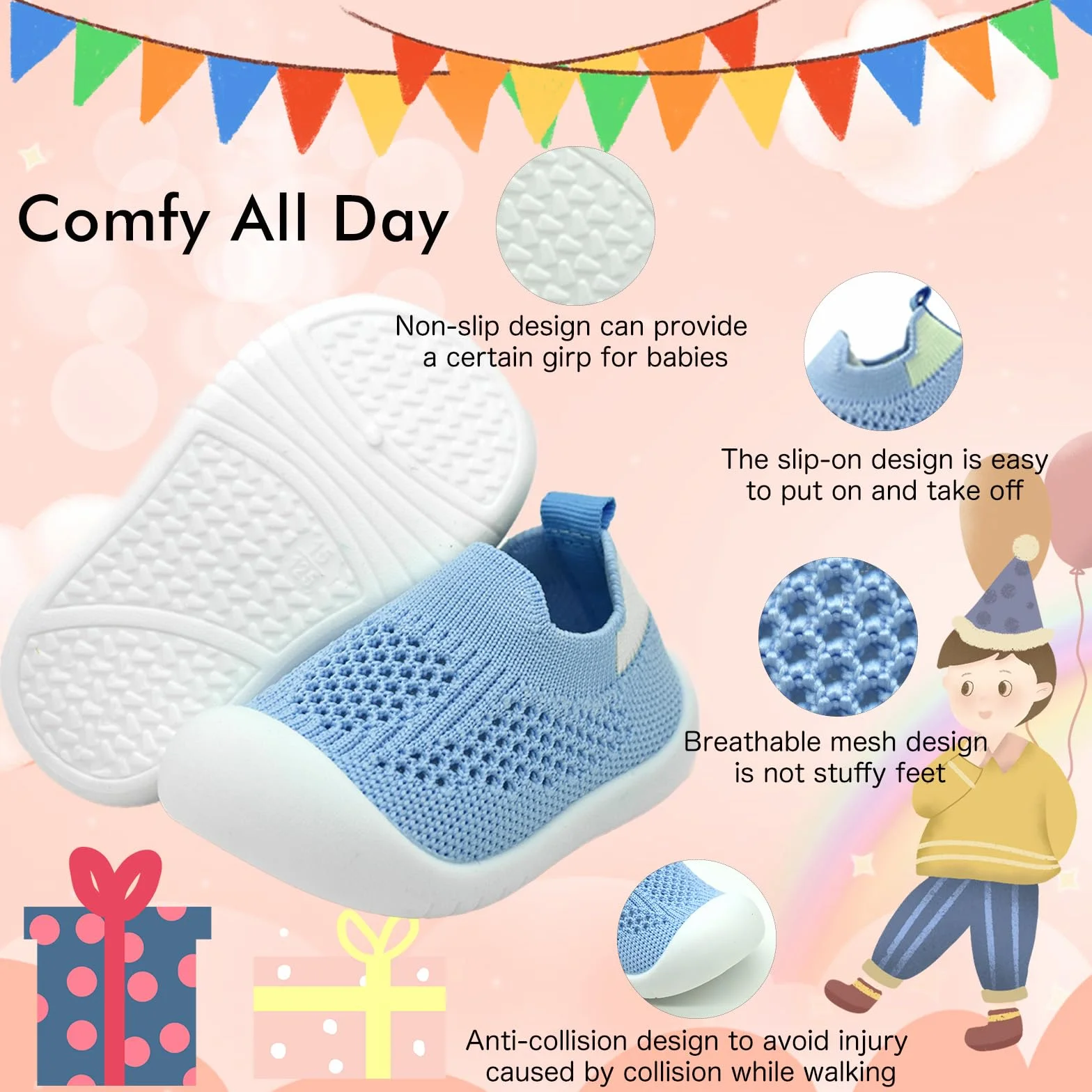 Buty do raczkowania z antypoślizgową podeszwą ABS – oddychające buty dziecięce, unisex, miękka podeszwa do użytku wewnątrz i na zewnątrz, na wszystkie pory roku