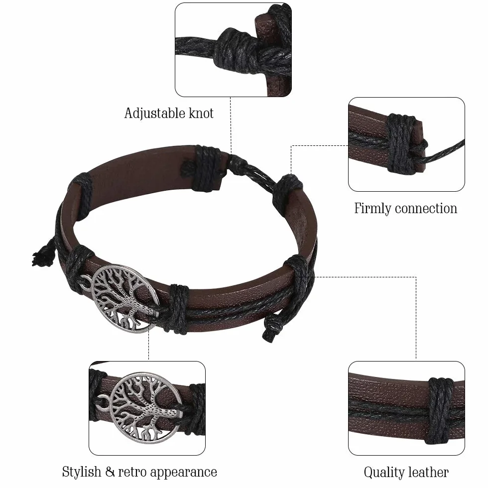 Flintronic Skórzane bransoletki, 6 sztuk plecionych bransoletek, styl punkowy, rockowy, regulowany rozmiar, dla mężczyzn i kobiet, Normal, Skóra,