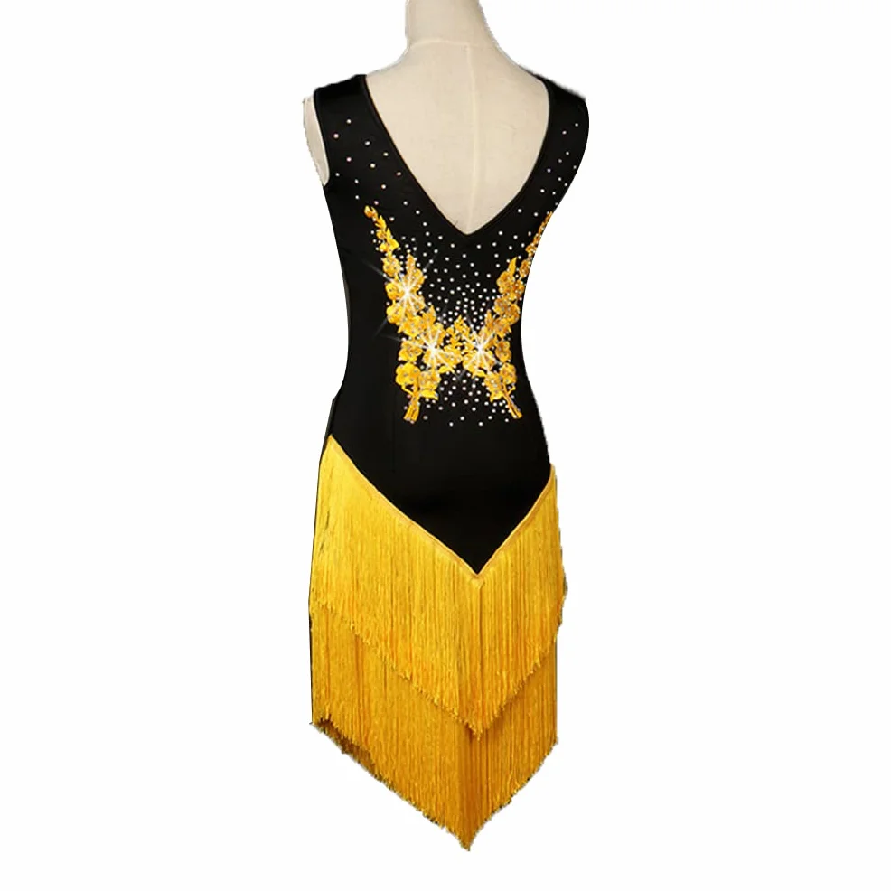 Damskie Tassel Latin Dance Costume haft haft cha cha tango trening spódnica taneczna sala taneczna sukienki bez rękawów praktyka tańca strój