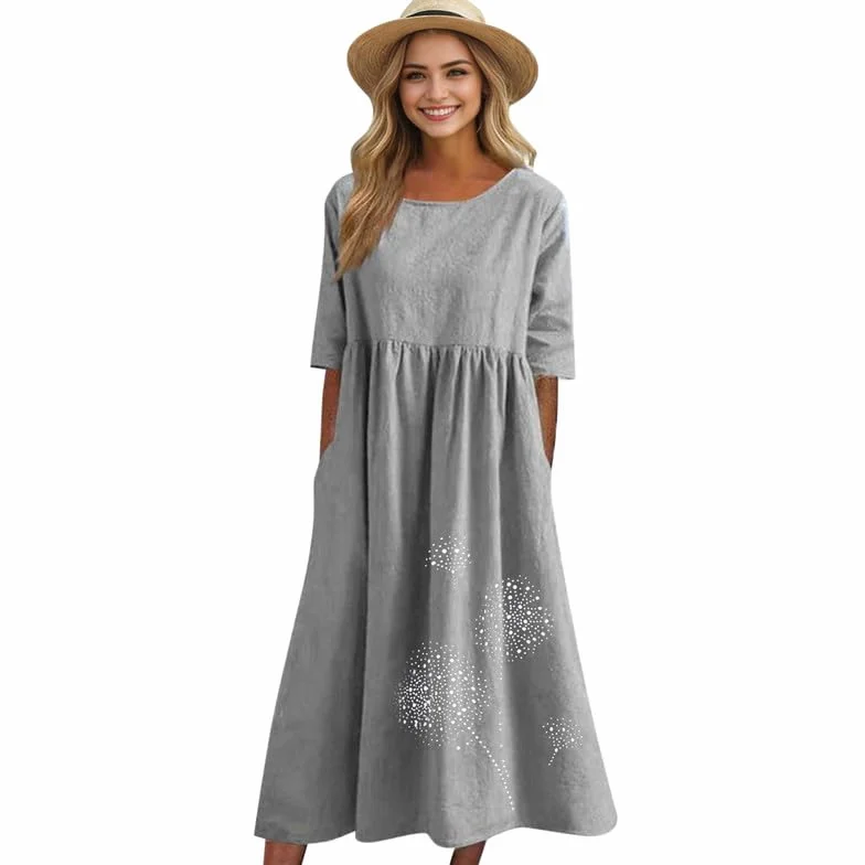 Letnie sukienki dla kobiet UK maxi sukienka na co dzień z krótkim rękawem luźny krój plaża boho drukowane sukienki z kieszeniami plus size S-5XL / UK 8-26