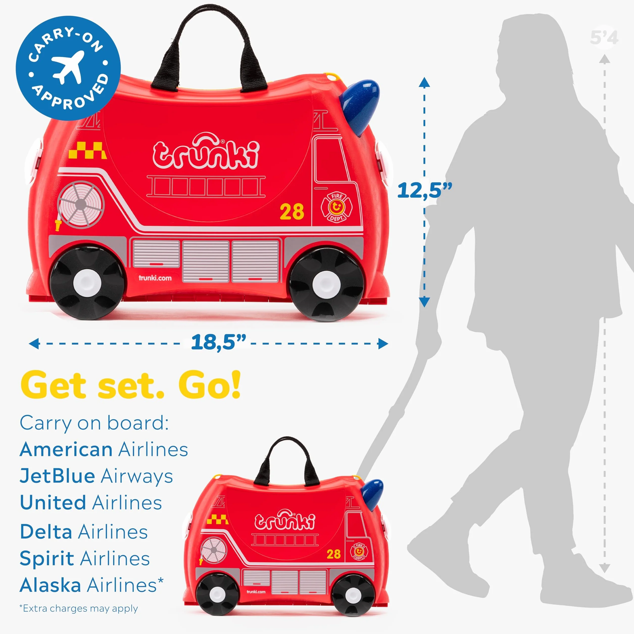 Trunki Walizka do jazdy dla dzieci i bagaż podręczny dla dzieci: Frank Fire Engine (czerwony)
