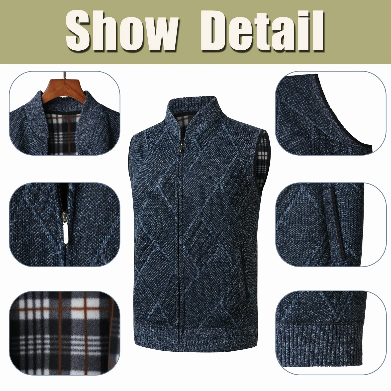 Męski dzianinowy kardigan gruby sweter kamizelka bez rękawów dżentelmen kamizelka slim fit pełny zamek błyskawiczny dzianina z podszewką polarową jesień zima sweter na co dzień dzianinowe
