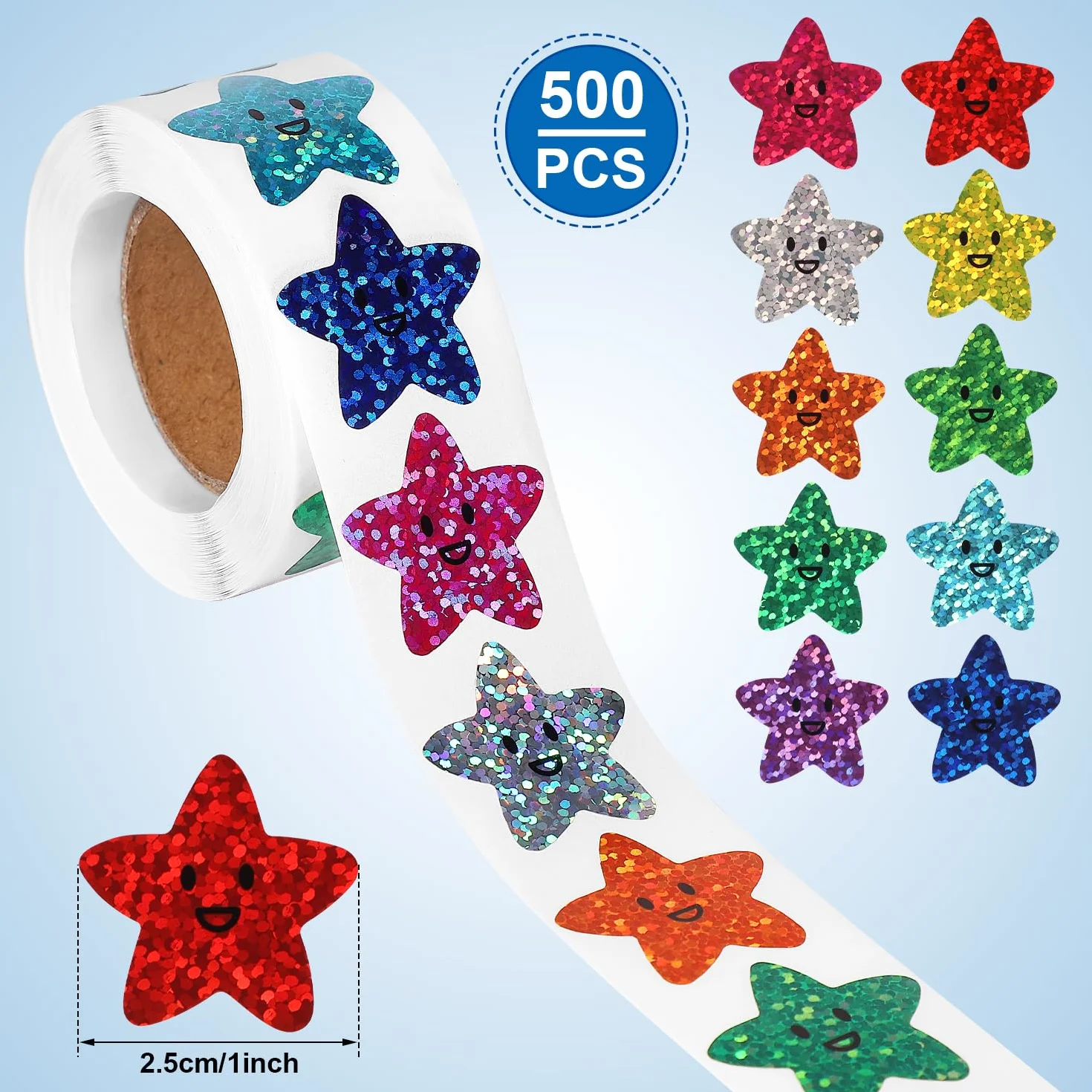 500szt Naklejki Gwiazdki Foliowe, 2,54cm mala buzka rolka naklejek gwiazdek 10 Kolorów Samoprzylepne Etykiety Gwiazdek dla Dzieci Nagrody dla Nauczycieli Materialy Rekodzielnicze