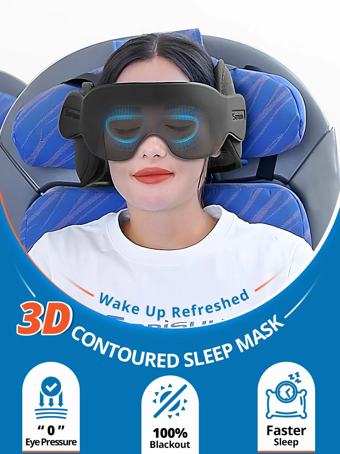 SARISUN Poduszka podróżna z paskiem pod brodę, poduszka samolotowa z maską na oczy 3D do spania, wsparcie 360°, opaska na głowę samolotu dla tanich lotów, ważne rzeczy podczas długich lotów