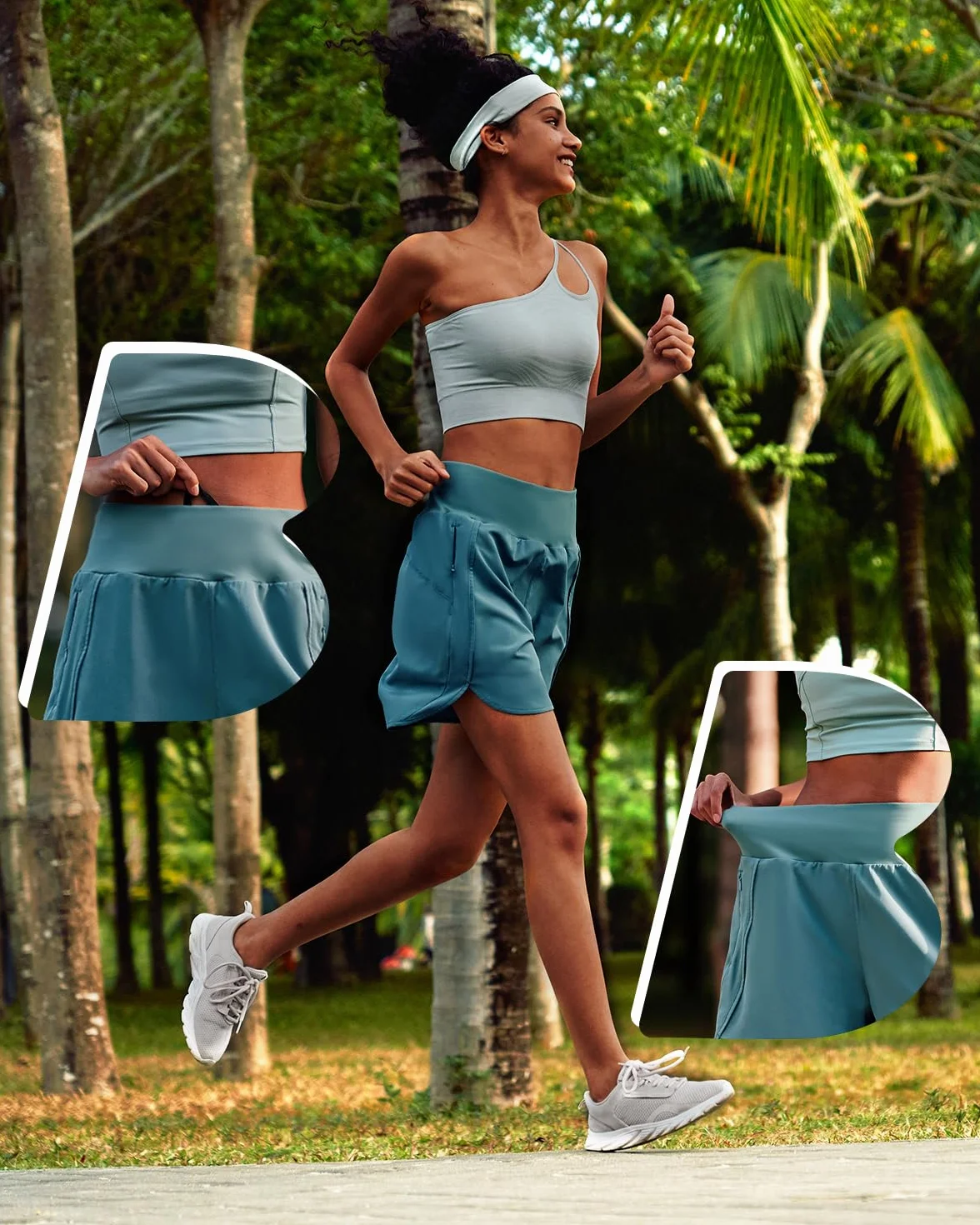 BebreezChic Damskie szorty do biegania z wysokim stanem lato 2 w 1 spodenki gimnastyczne szybkoschnące sportowe spodenki treningowe do jogi z kieszenią na zamek błyskawiczny