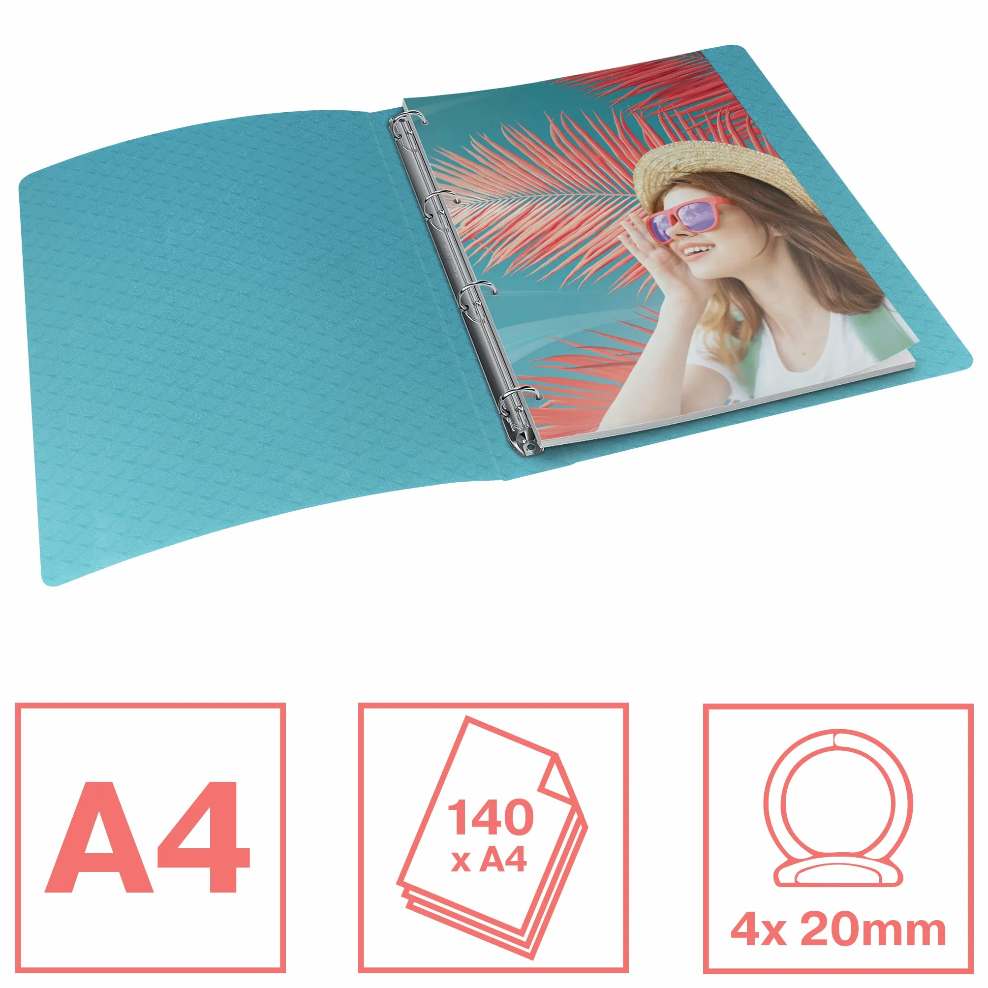 Esselte, Segregator 4-Ringowy Esselte Colour'Breeze, Miękka Oprawa, do 140 Kartek A4, do Domu/Biura, Grzbiet 25 mm, Wytłoczony Wzór, Mix Kolor, 1 Sztuka, 626249
