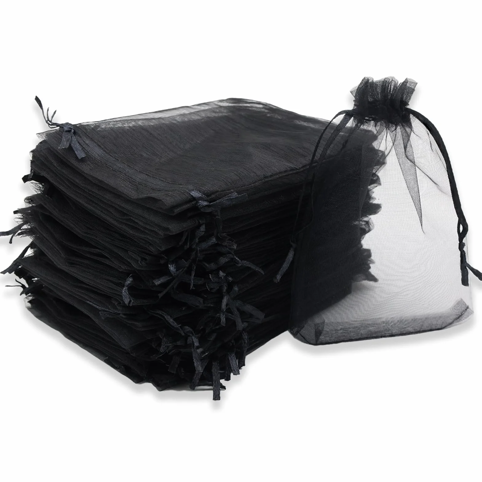 Leeyunbee 100 szt. 10 x 15 cm czarne torby z organzy, torebki na prezenty z organzy, torebki na biżuterię z organzy, torebki na cukierki, torby na prezenty ślubne ze sznurkiem, na ślub, urodziny, Boże