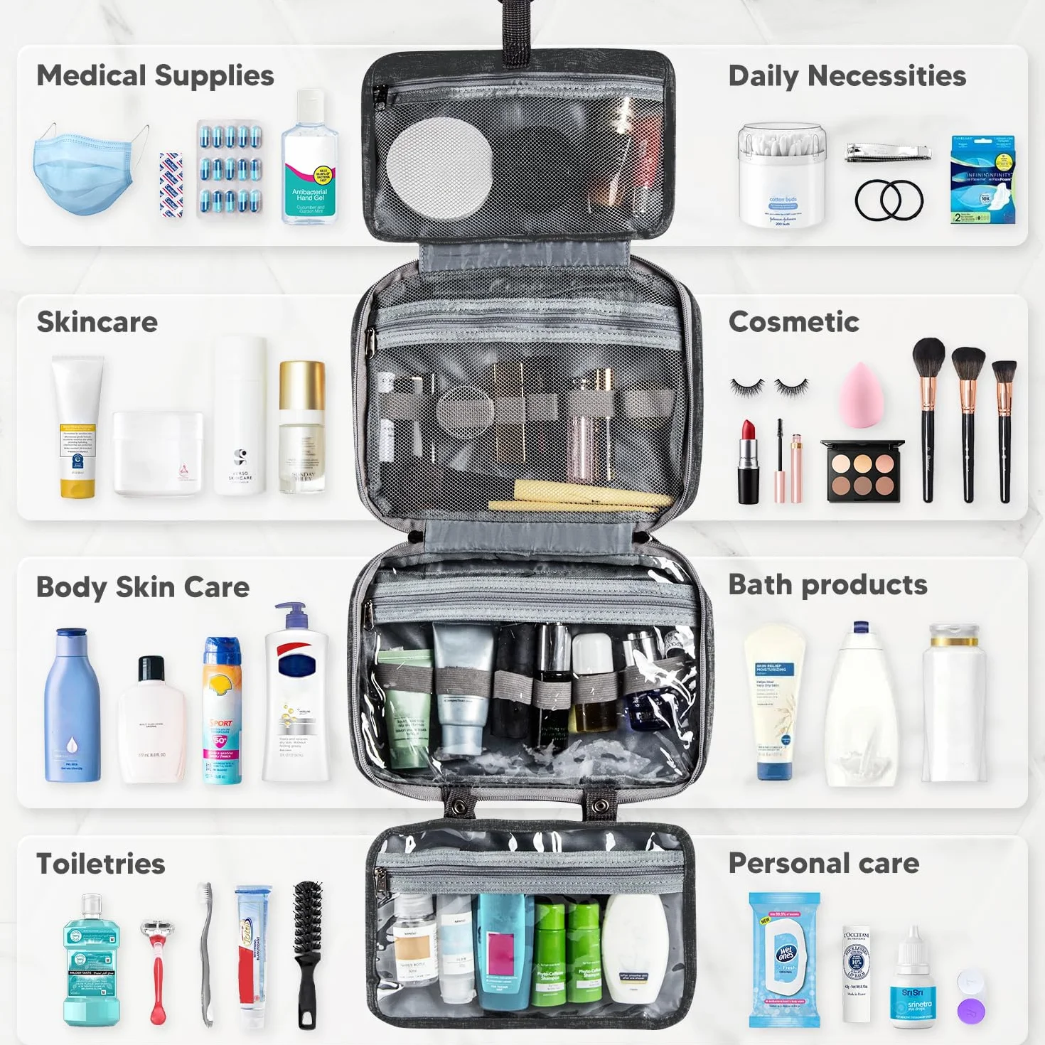 Torba Kosmetyczna Kosmetyczka Podróżna Wisząca Przenośna Travel Makijaż Case Składana Organizer Szczotki Torby Z Tkaniny Oxford Na Kosmetyki Do Makijażu Worek Do Golenia(Czarny)