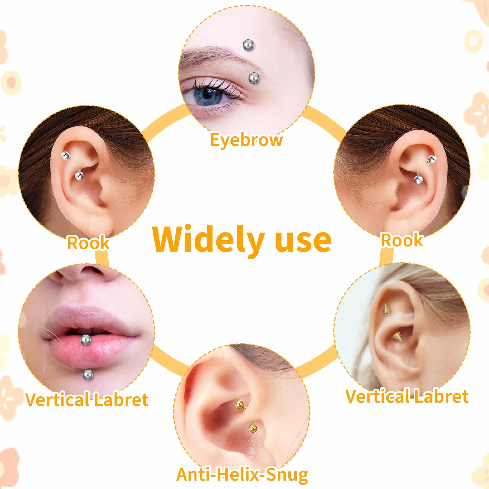 Yolev 24 sztuki kolczyk do brwi biżuteria 16G stalowy kolczyk do brwi biżuteria stal chirurgiczna gwint wewnętrzny zakrzywiona sztanga mały pierścień pionowy labret warga ucho wieża mały kolczyk do