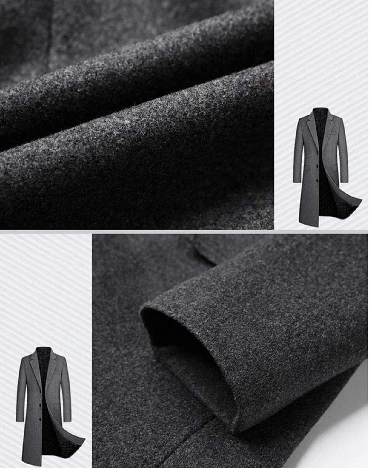 Płaszcz zimowy, męski, długi płaszcz wełniany, slim fit, dwurzędowy płaszcz męski, biznesowy, bawełna, płaszcz wełniany