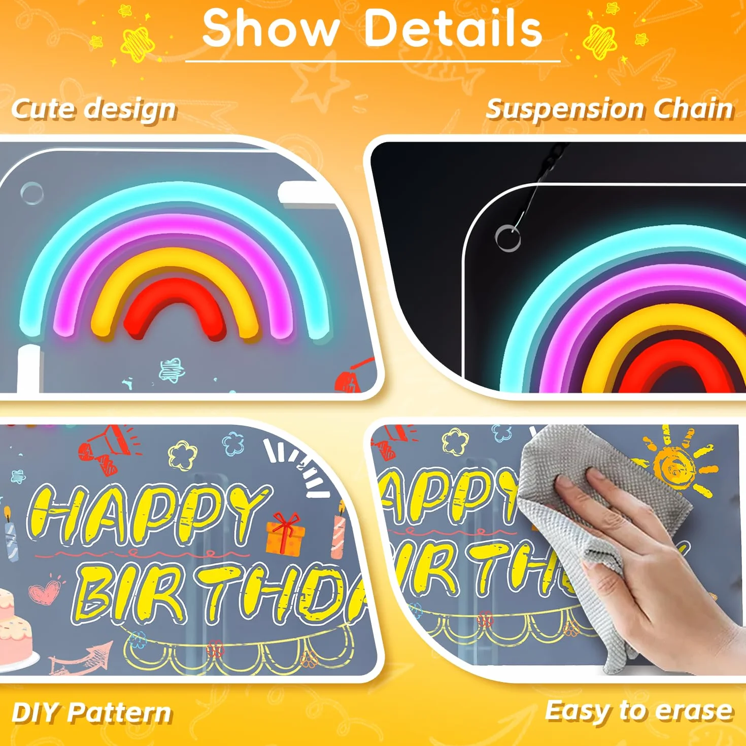 Looklight Tablica do malowania LED dla dzieci, tablica LED z kolorami, akrylowa tablica na notatki, w zestawie kabel USB, przełącznik i 7 markerów, tablica informacyjna dla dzieci, do biura, szkoły