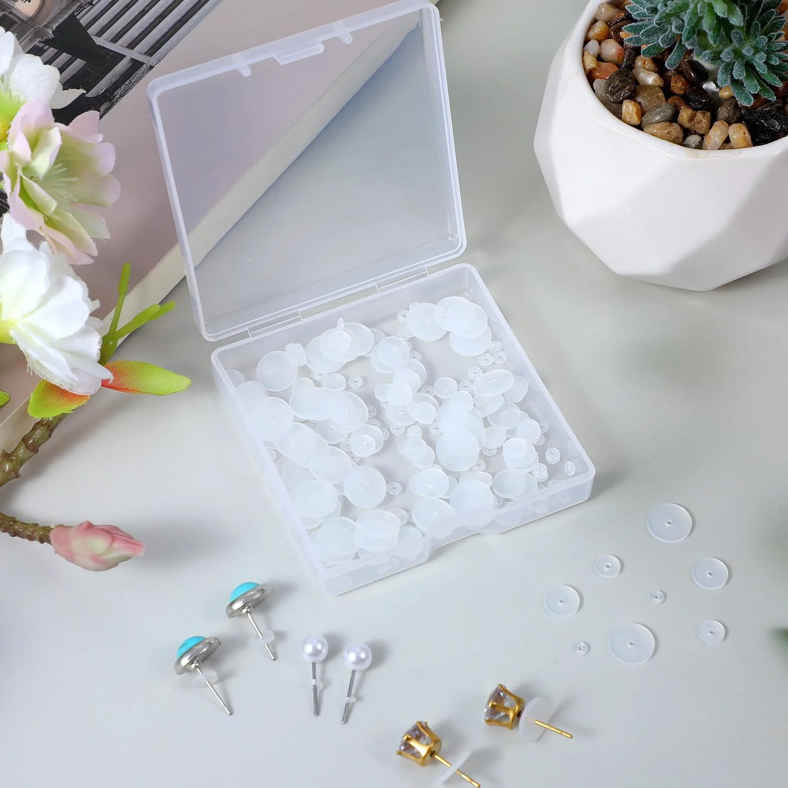 200 sztuk kolczyków do piercingu bez ciągnięcia, krążki zapobiegające dzikiemu mięsu, 3/5/7/9 mm, płytki do przekłuwania uszu, przezroczyste podkładki silikonowe, do stabilizacji kolczyków, stoperów