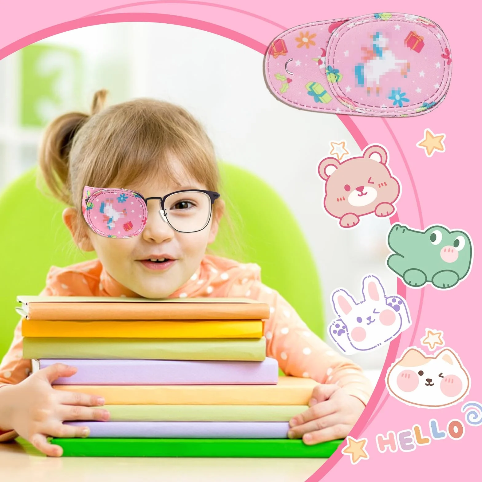 Lusofie Komfortowe Opatrunki na Oczy dla Dzieci do Leczenia Zeza (Lene Oko) - Zabawne Kolorowe Wzory, Pasuje na Obie Oczy, Pakiet 8 - Miękkie Opatrunki Okluzyjne na Okulary